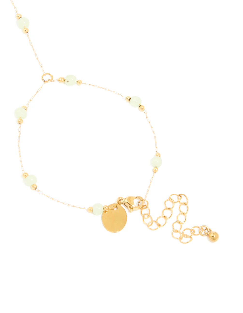 Waterproof Gold Plated Stainless Steel Green Jade Semi Precious Stone Hand Chain - Image 2