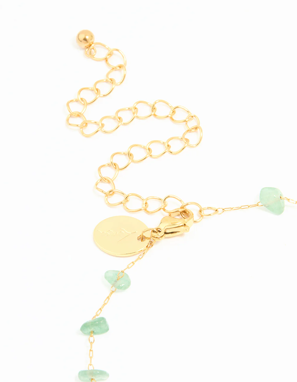 Waterproof Gold Plated Stainless Steel Green Semiprecious Stone Anklet - Image 3