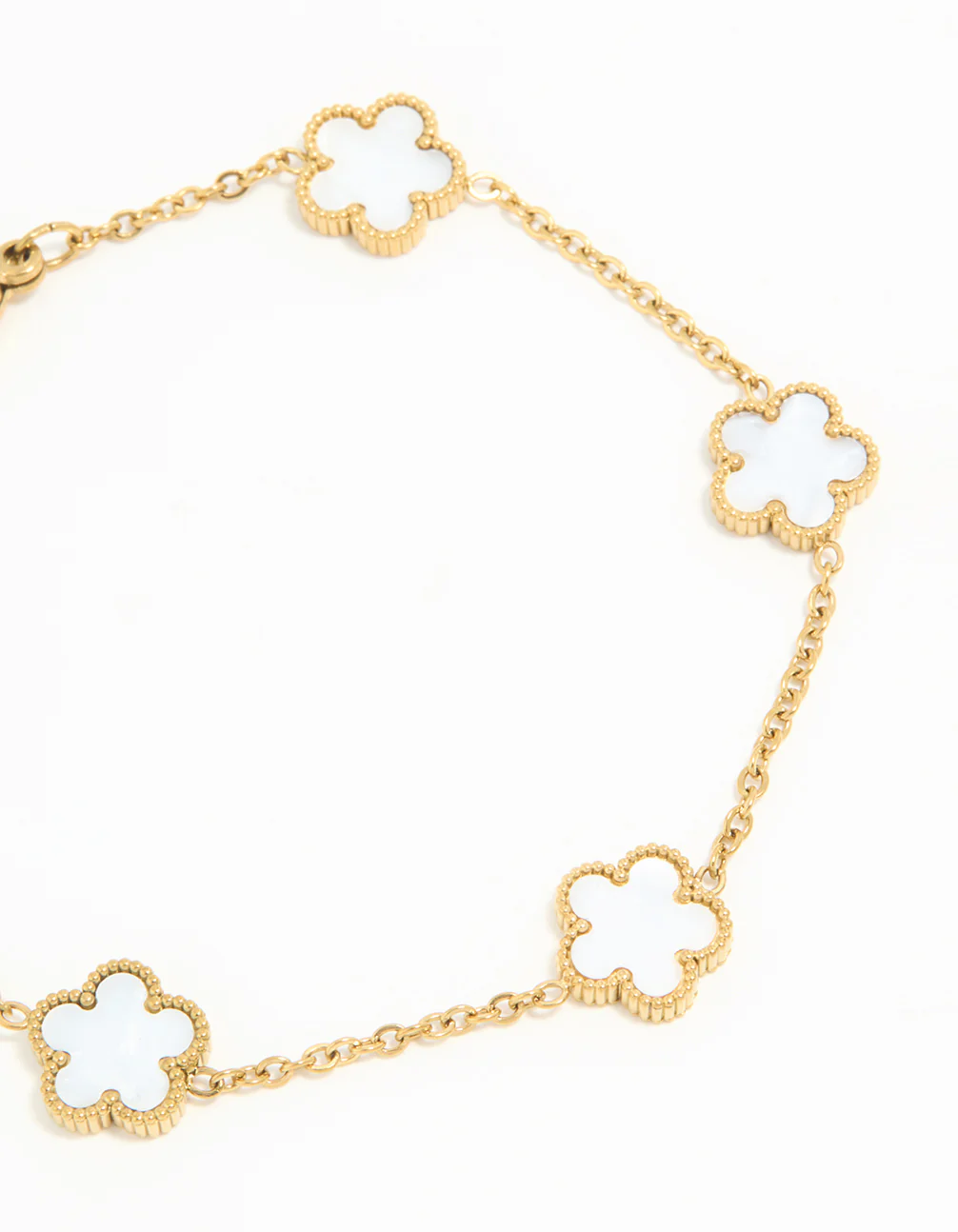 Waterproof Gold Plated Stainless Steel Ivory Inlay Flower Petals Charm Bracelet - Image 2