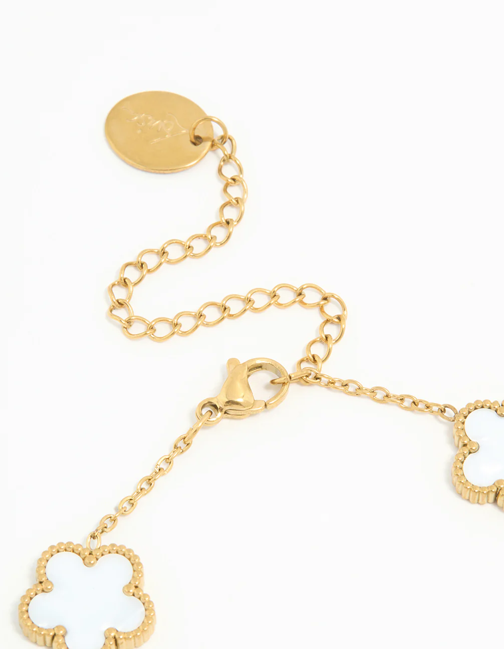 Waterproof Gold Plated Stainless Steel Ivory Inlay Large Flowers Charm Bracelet - Image 3