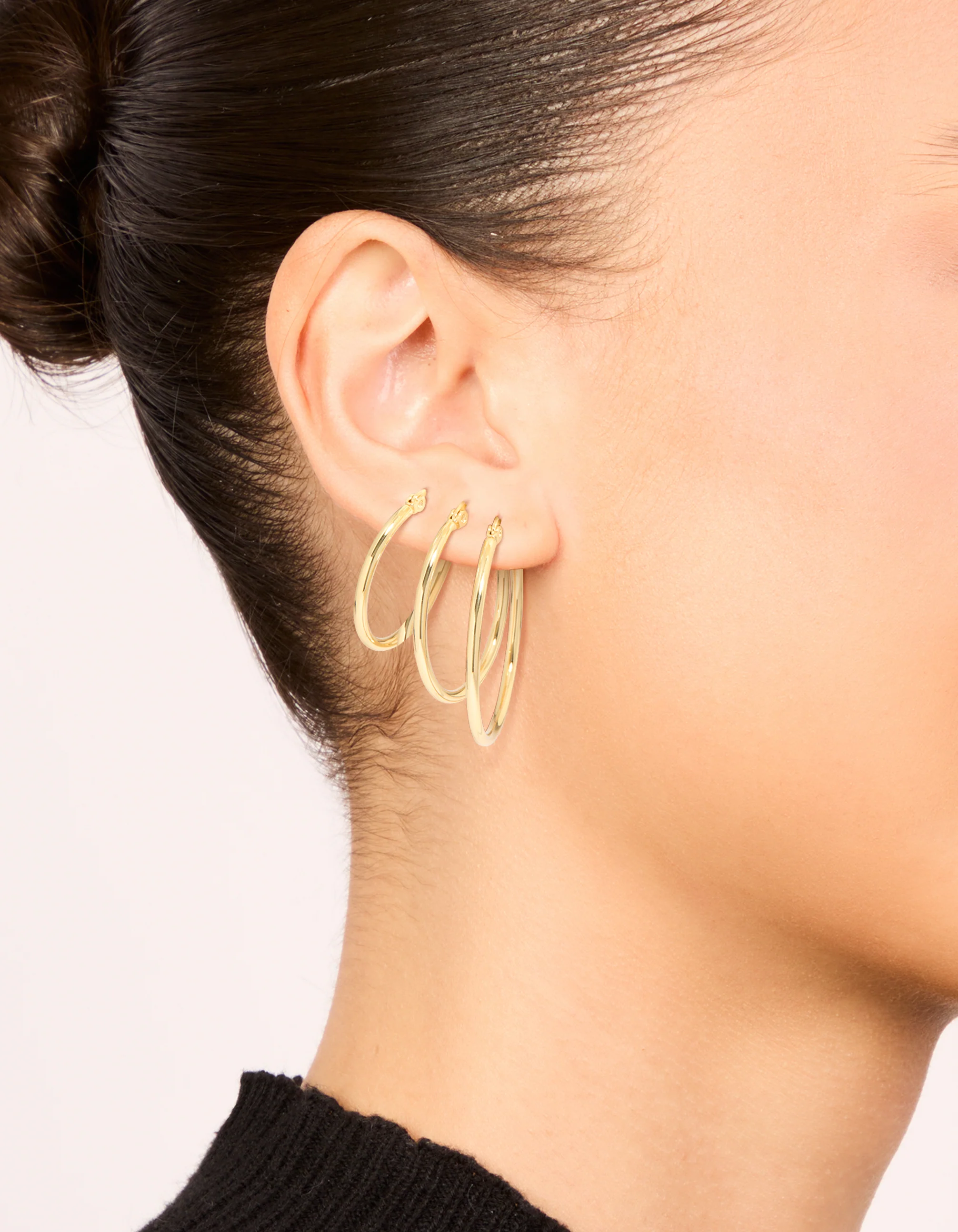 Waterproof Gold Plated Stainless Steel Large Thin Mix Hoop Earrings 3-Pack - Image 2