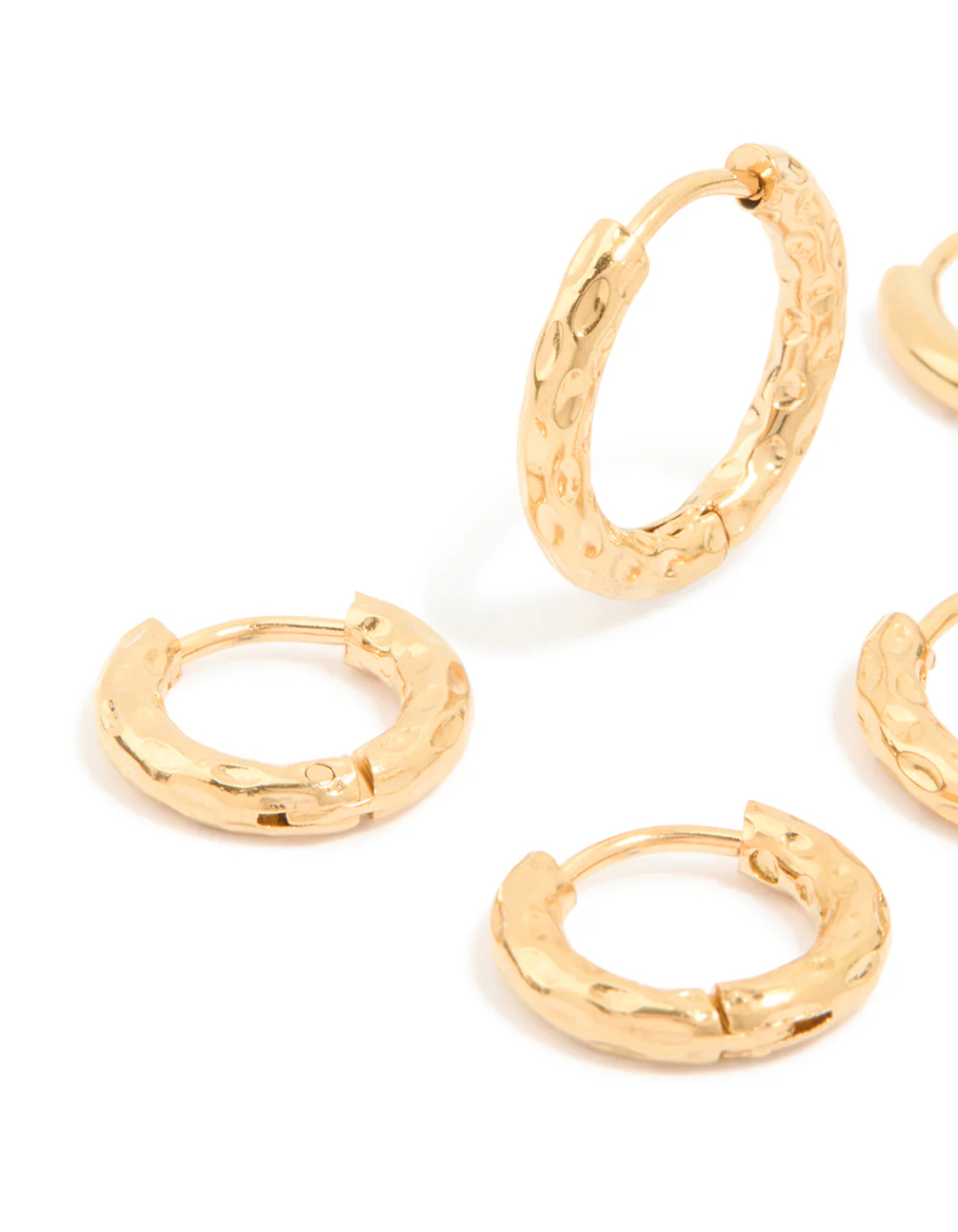 Waterproof Gold Plated Stainless Steel Mixed Detail Huggie Earrings 3-Pack - Image 4