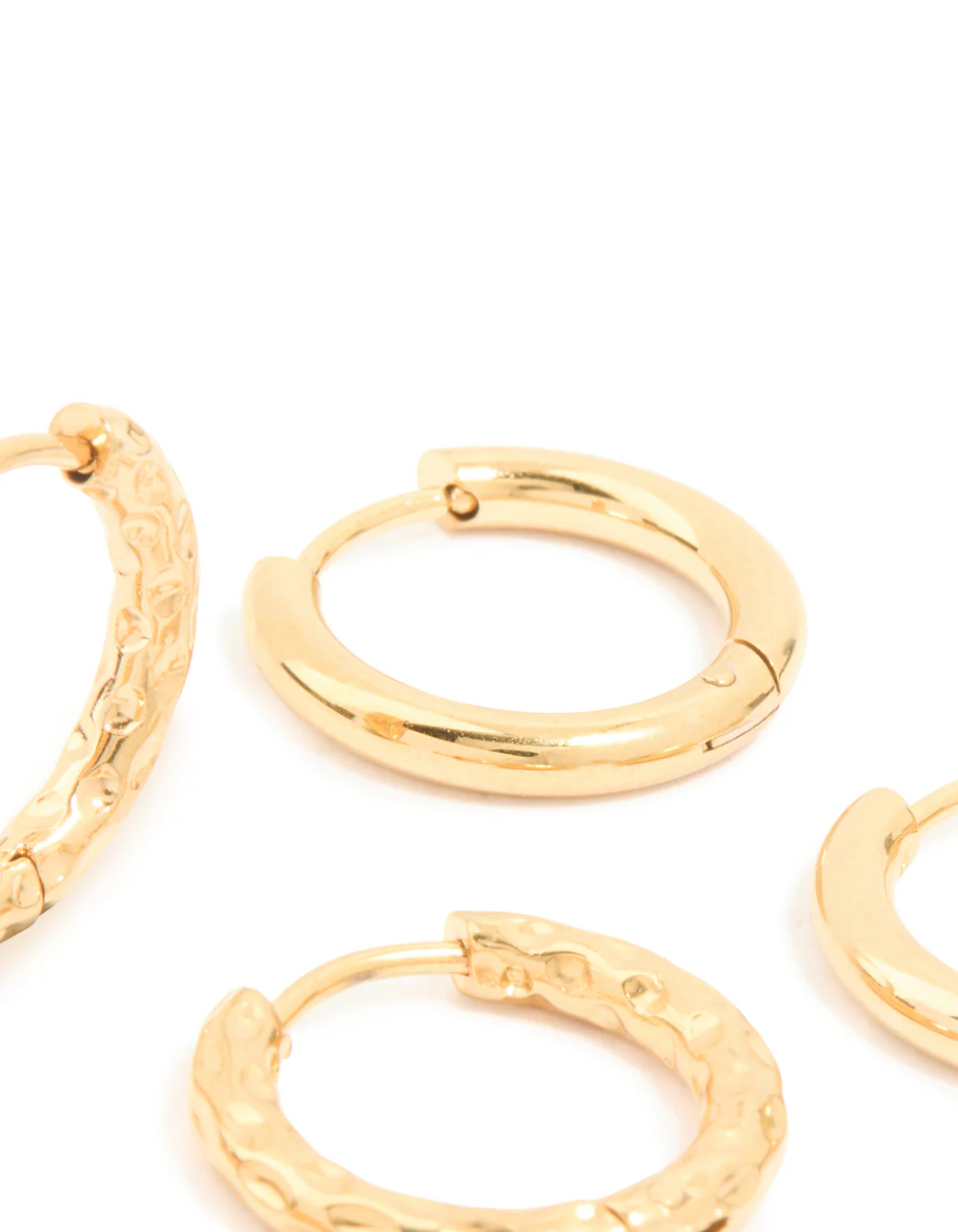 Waterproof Gold Plated Stainless Steel Mixed Detail Huggie Earrings 3-Pack - Image 5