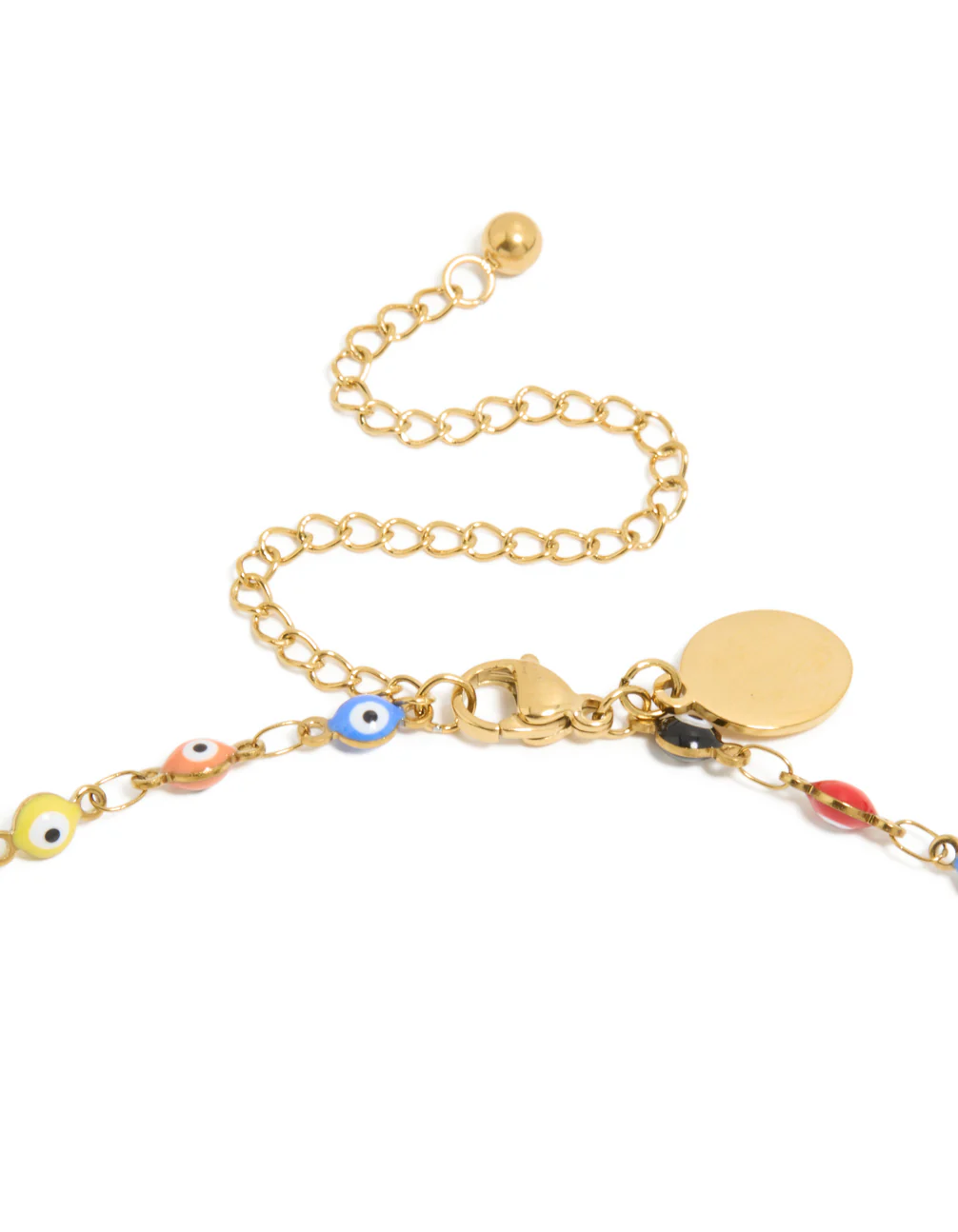 Waterproof Gold Plated Stainless Steel Multicoloured Evil Eye Charms Necklace - Image 5