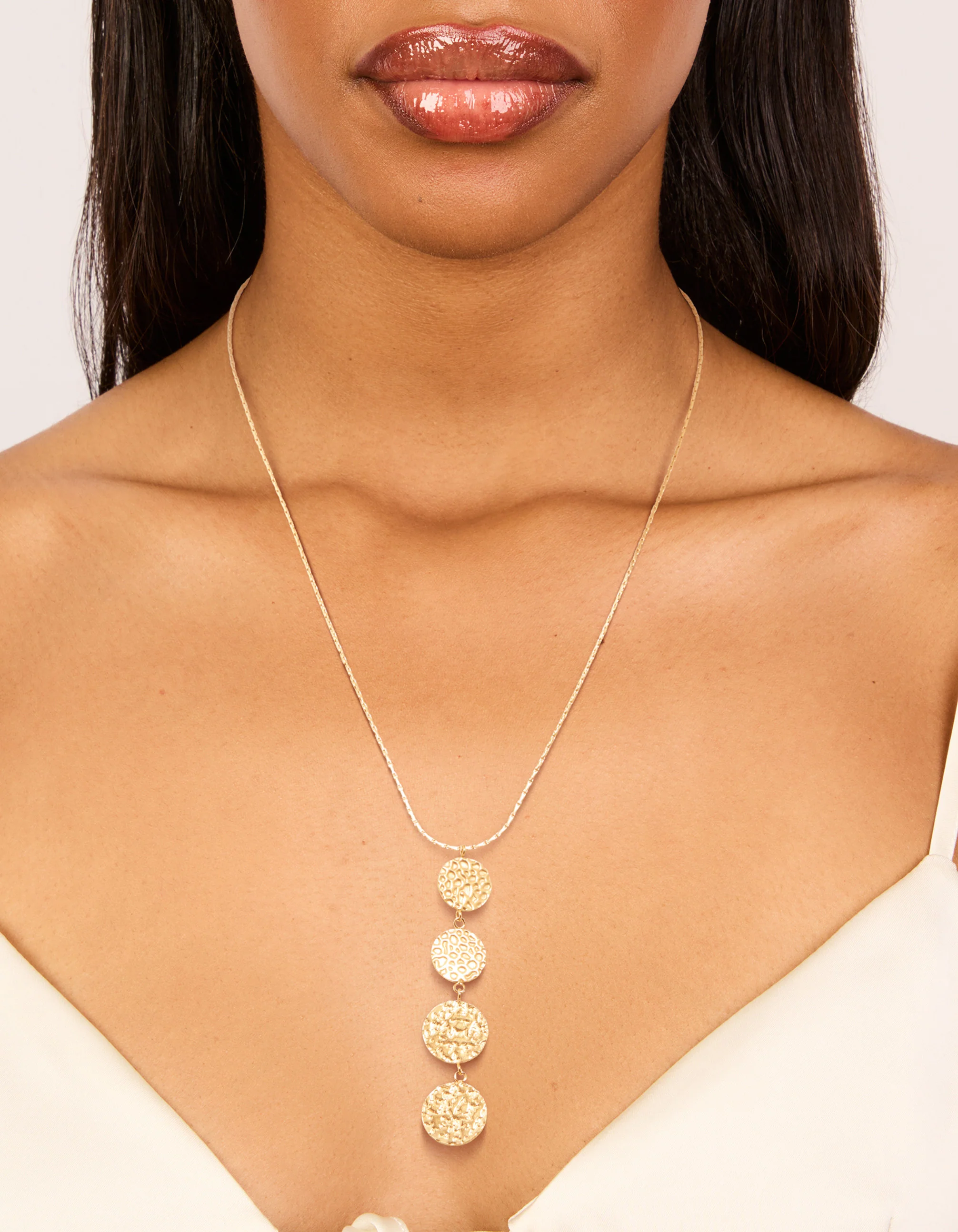 Waterproof Gold Plated Stainless Steel Multiple Dimple Discs Necklace - Image 6