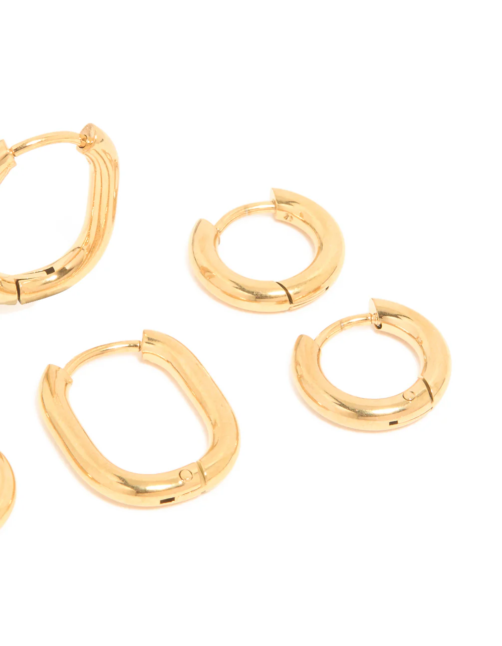 Waterproof Gold Plated Stainless Steel Oval & Cubic Zirconia Huggie Earrings 3-Pack - Image 3
