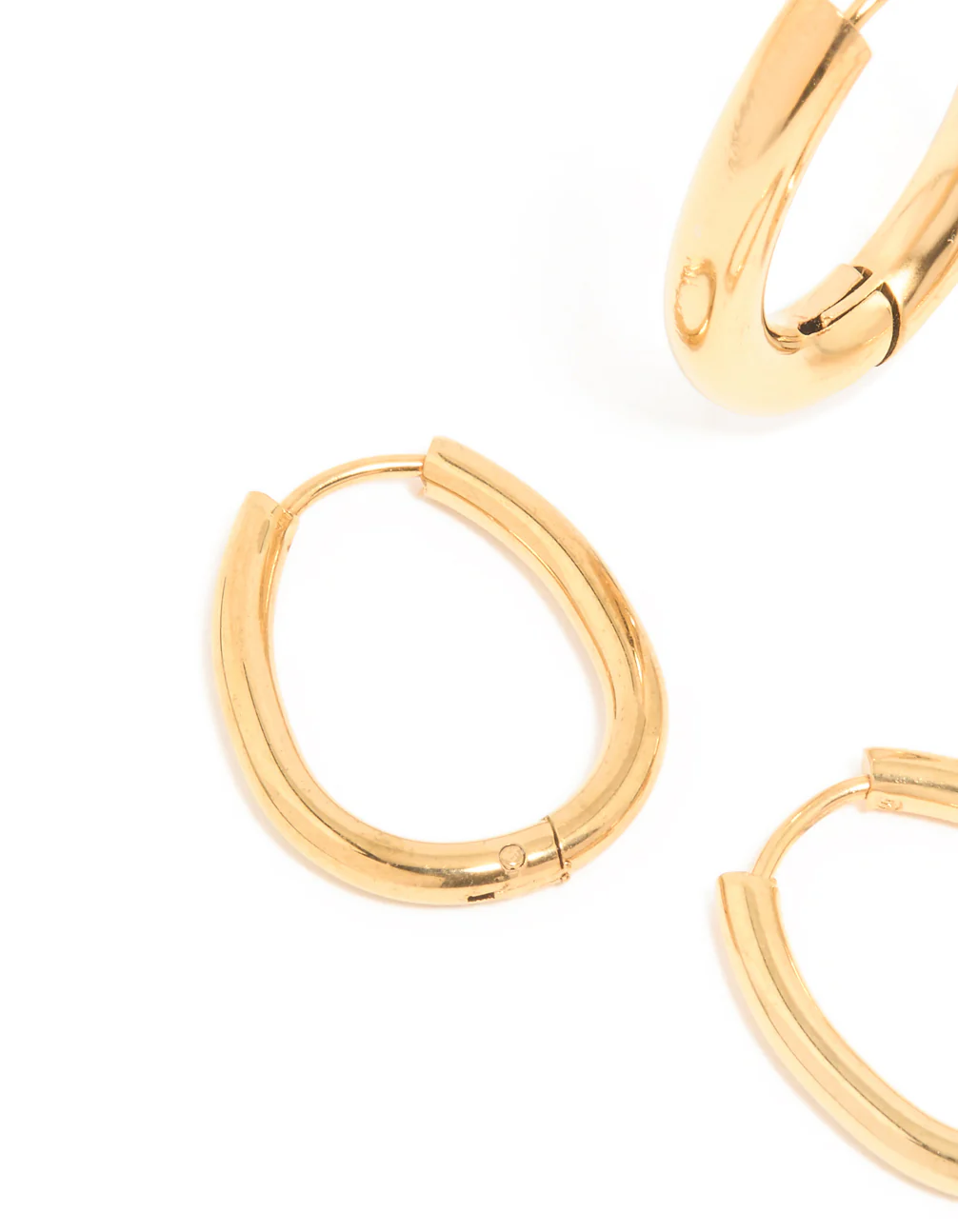 Waterproof Gold Plated Stainless Steel Oval Tube Hoop Earrings 2-Pack - Image 2