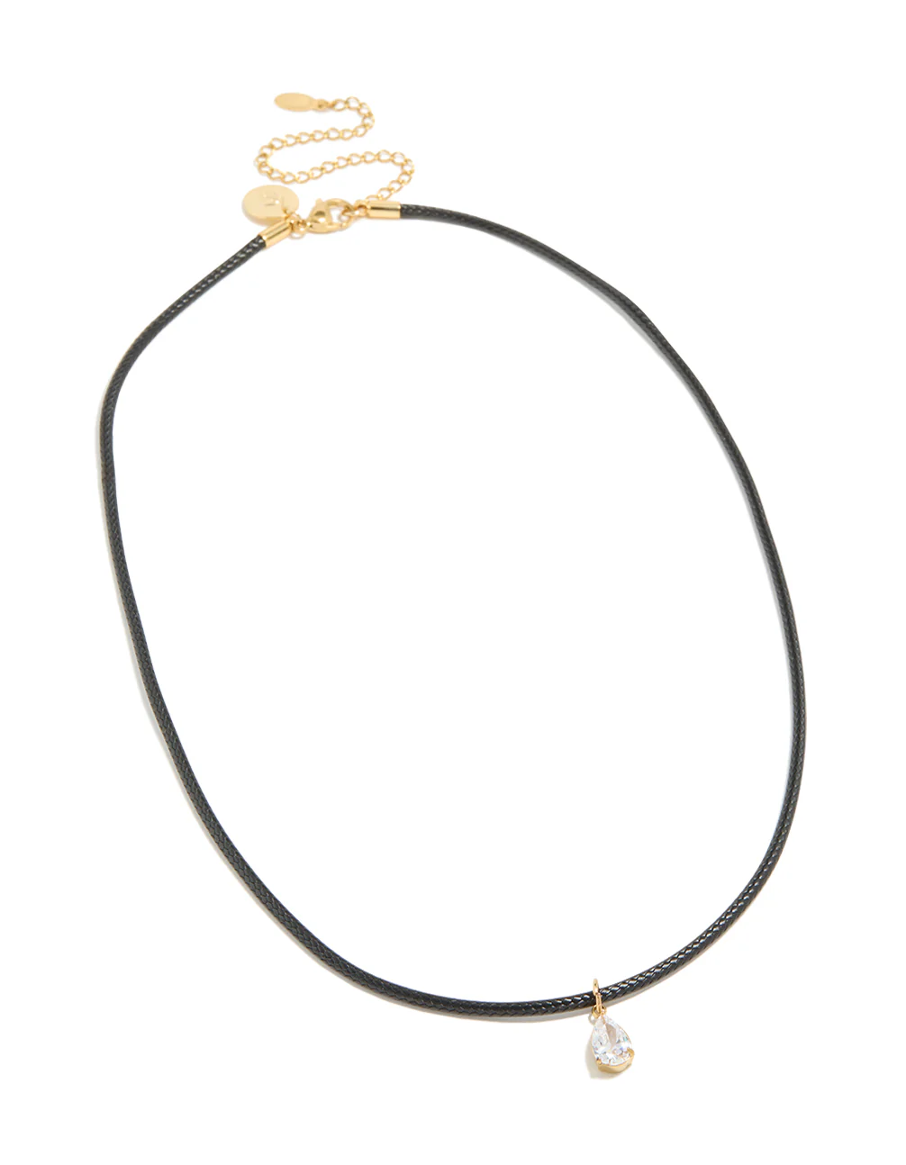 Waterproof Gold Plated Stainless Steel Pear Cubic Zirconia Pendant Cord Necklace - Image 4