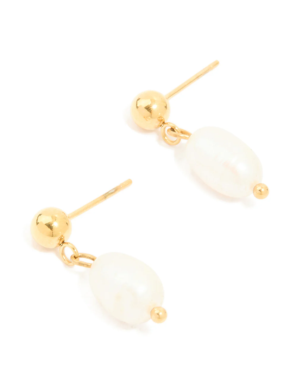 Waterproof Gold Plated Stainless Steel Pearl & Ball Stud Drop Earrings - Image 2