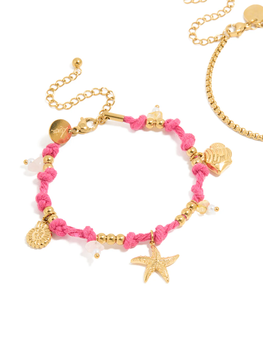 Waterproof Gold Plated Stainless Steel Pearl & Sea Charm Cord Bracelets 2-Pack - Image 4