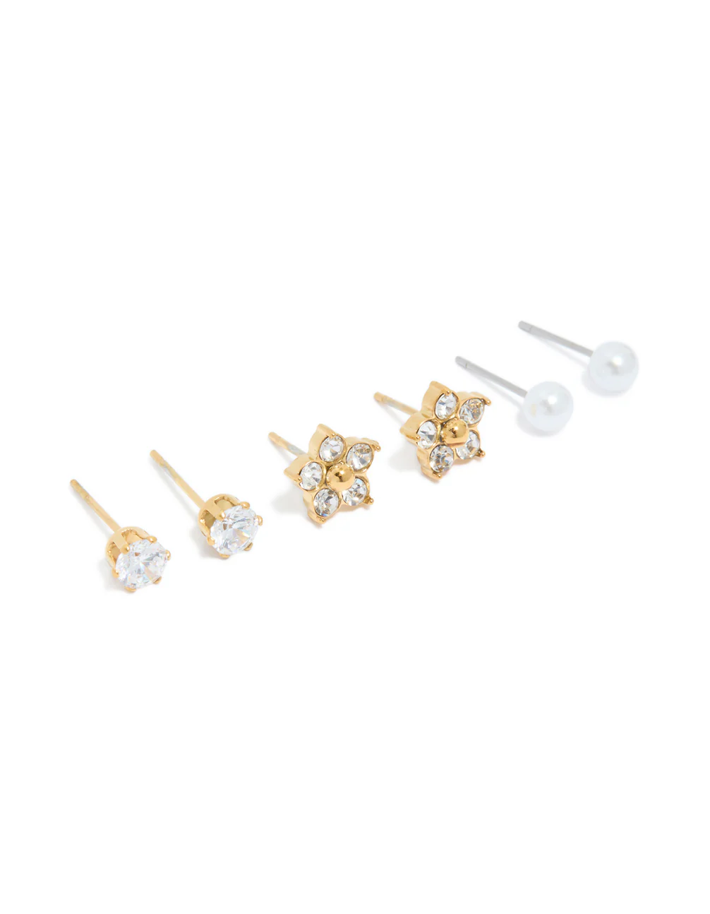 Waterproof Gold Plated Stainless Steel Pearl & Stud Earrings 3-Pack - Image 2