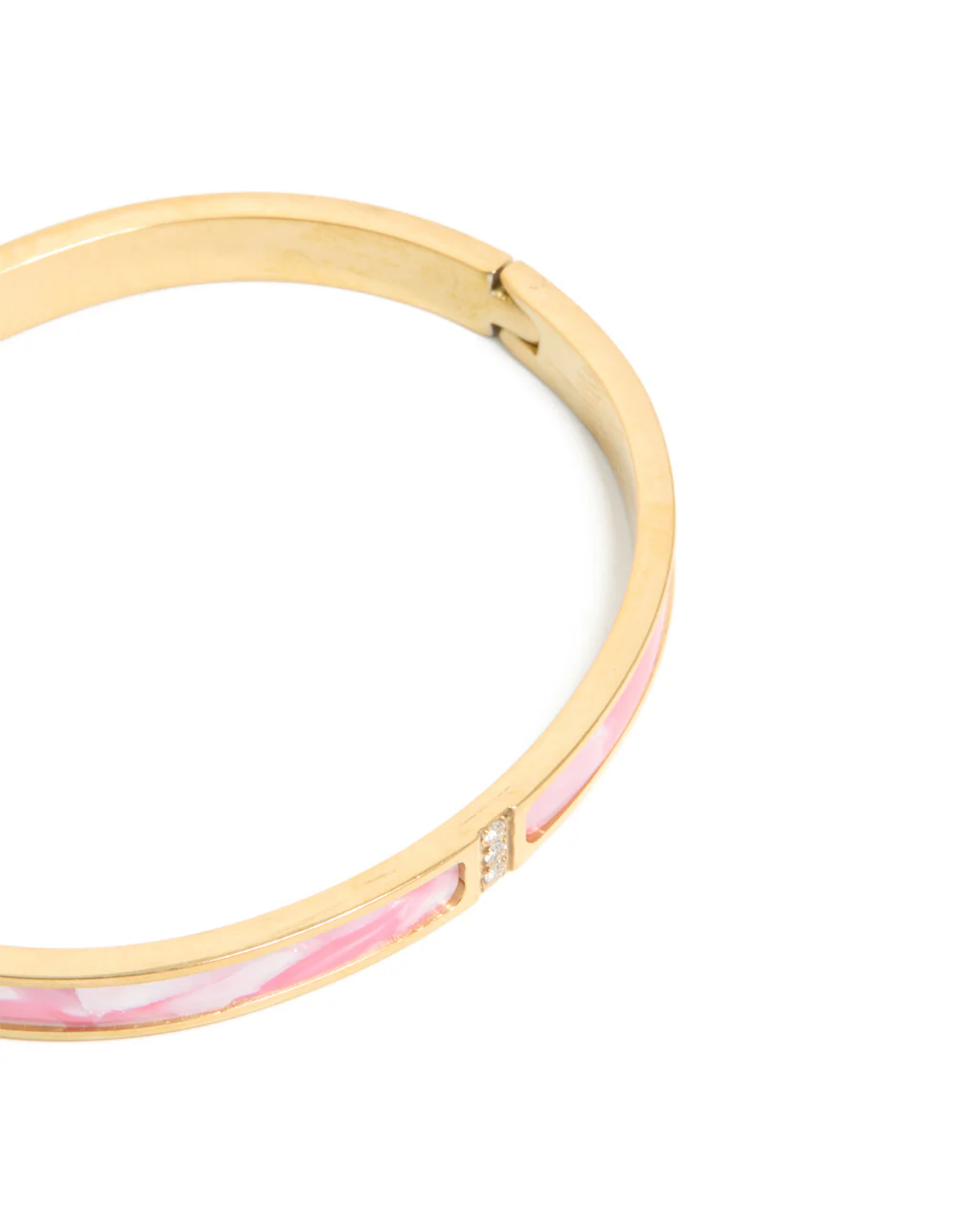 Waterproof Gold Plated Stainless Steel Pink Pearlised Inlay Hinged Bangle - Image 4