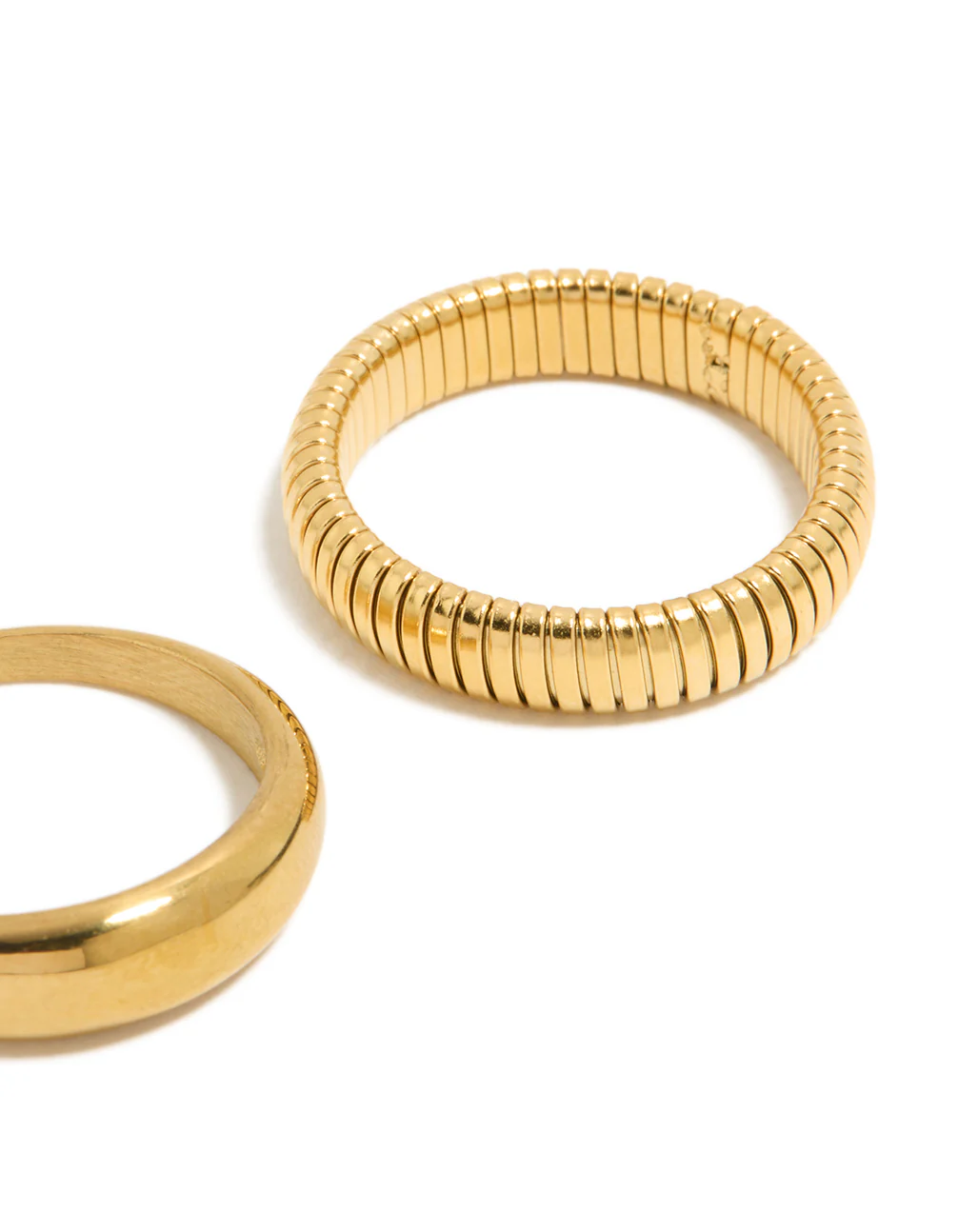 Waterproof Gold Plated Stainless Steel Plain & Ribbed Rings 2-Pack - Image 5
