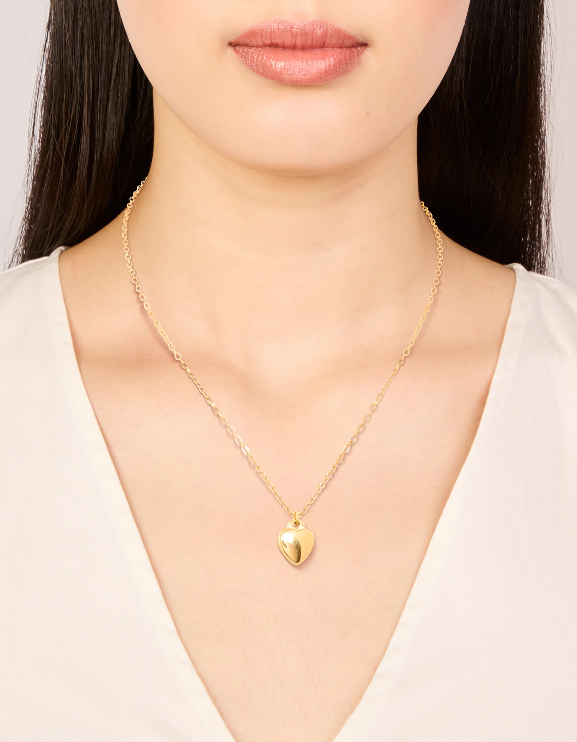 Waterproof Gold Plated Stainless Steel Puffy Heart Pendant Necklace - Image 6