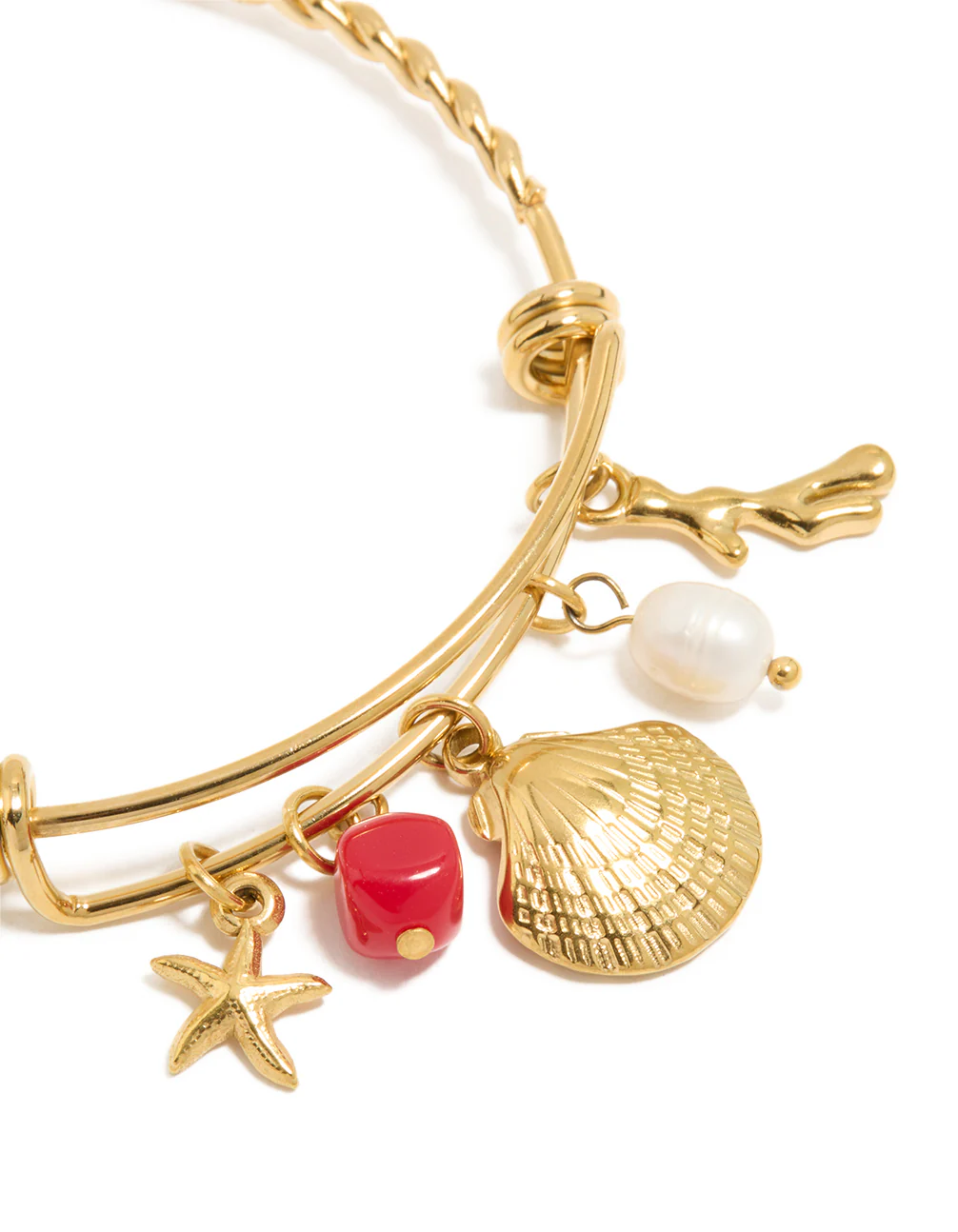 Waterproof Gold Plated Stainless Steel Shell & Freshwater Pearl Charm Bangle - Image 2