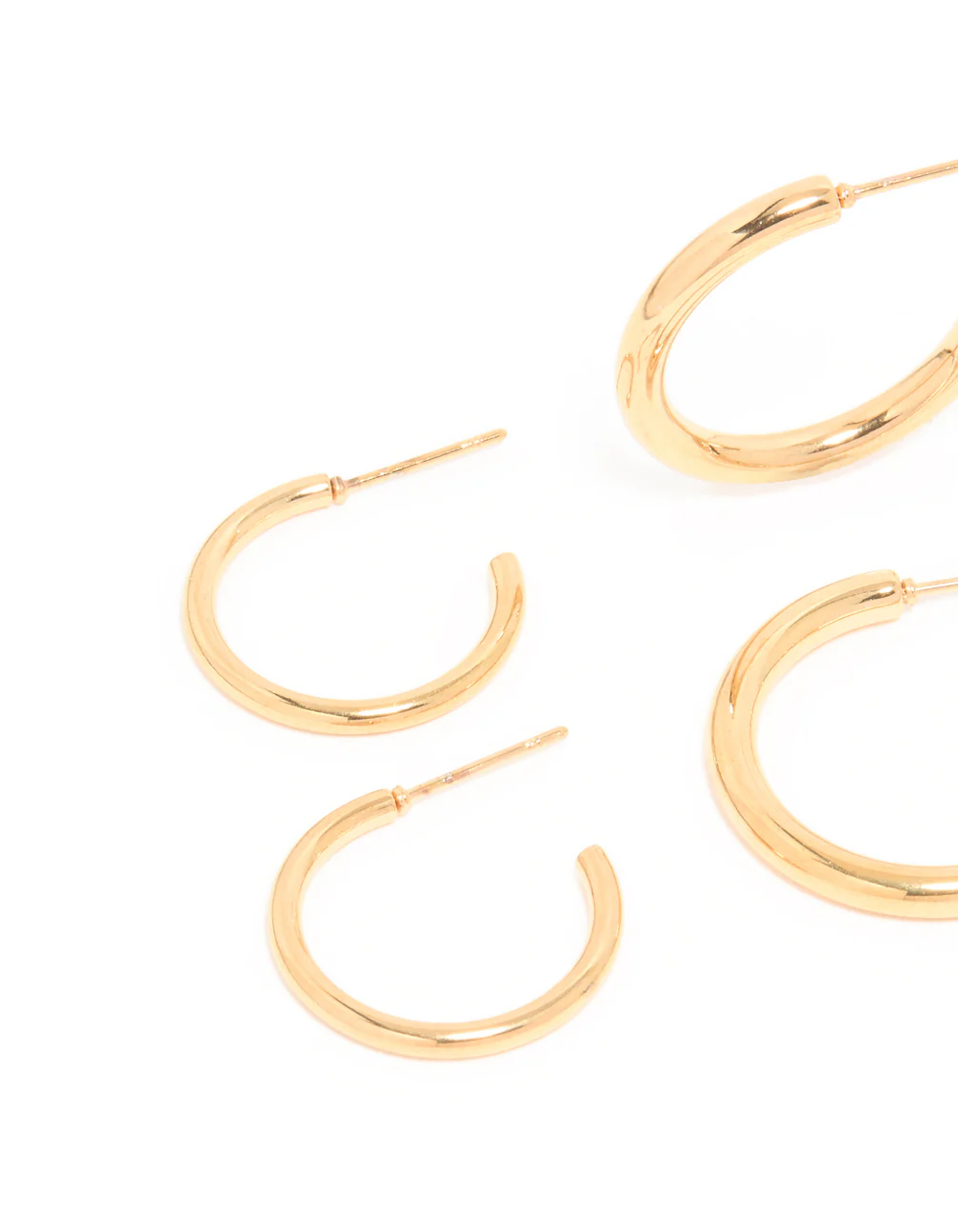 Waterproof Gold Plated Stainless Steel Smooth & Twisted Hoop Earrings 3-Pack - Image 2