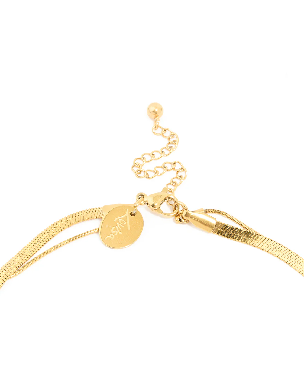 Waterproof Gold Plated Stainless Steel Snake Chain & Bean Pendant Layered Necklace - Image 3