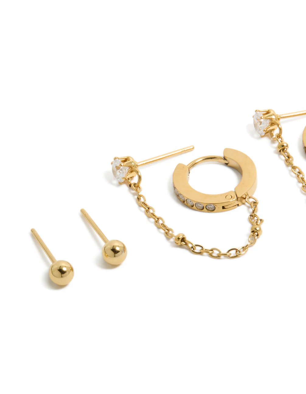 Waterproof Gold Plated Stainless Steel Studs & Chain Earrings 4-Pack - Image 2