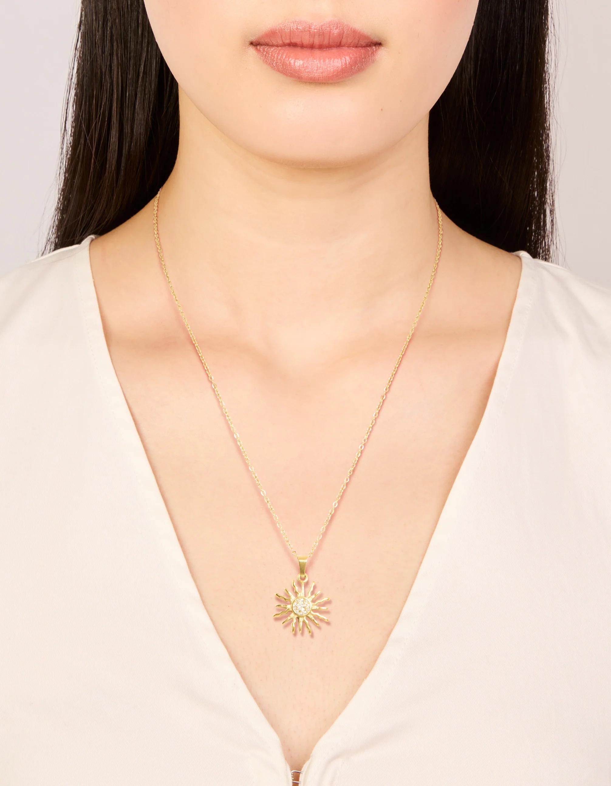 Waterproof Gold Plated Stainless Steel Sunburst Necklace - Image 6
