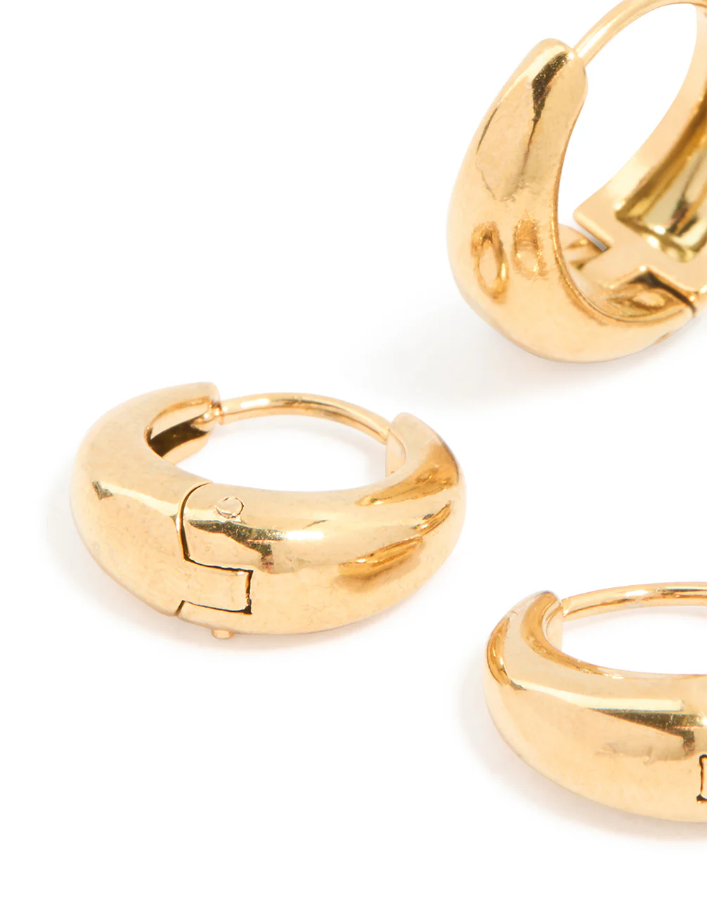 Waterproof Gold Plated Stainless Steel Thick Oval Huggie Earrings 2-Pack - Image 4