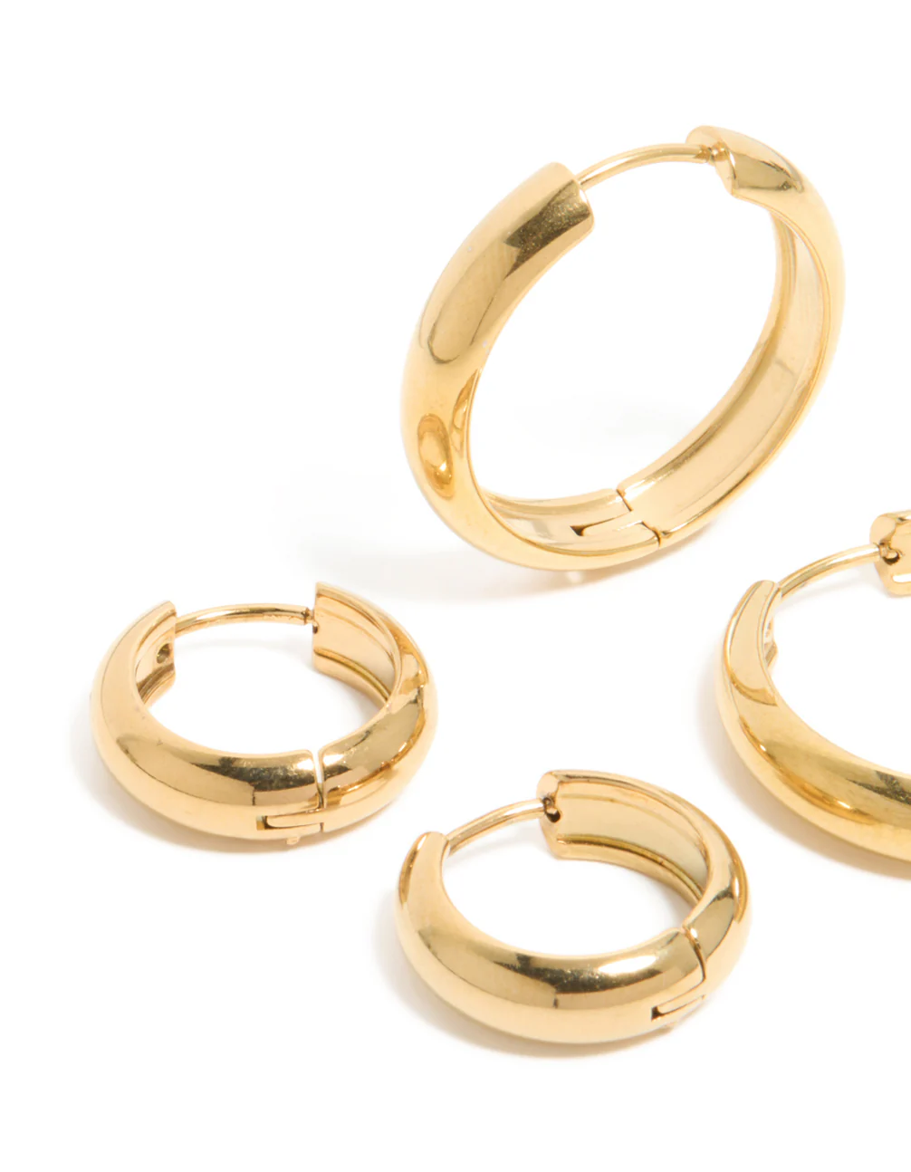 Waterproof Gold Plated Stainless Steel Thick Small & Large Hoop Earrings 2-Pack - Image 4