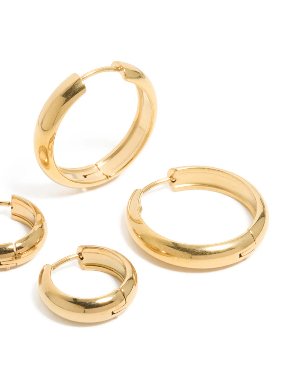 Waterproof Gold Plated Stainless Steel Thick Small & Large Hoop Earrings 2-Pack - Image 5