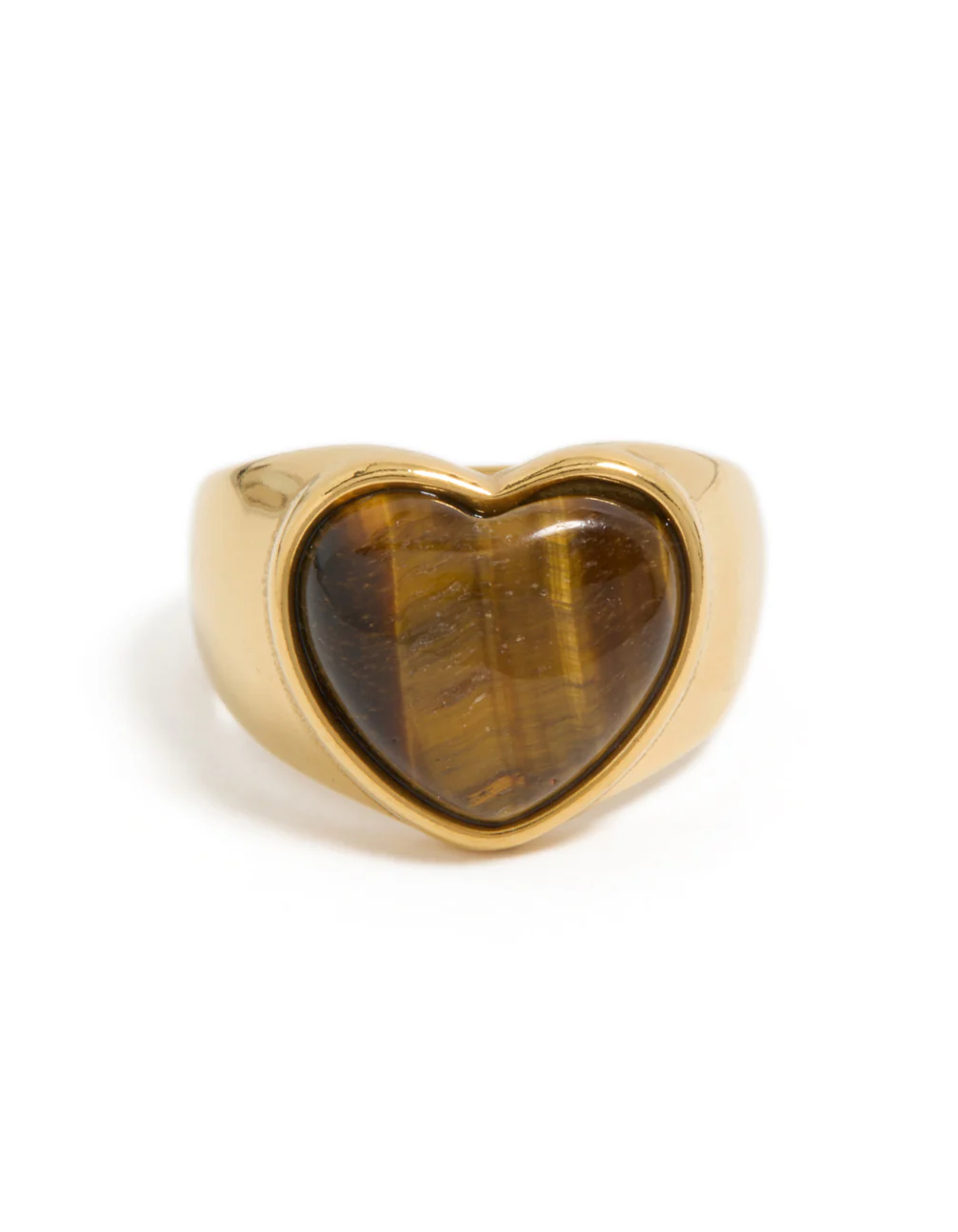 Waterproof Gold Plated Stainless Steel Tigers Eye Stone Heart Ring - Image 5