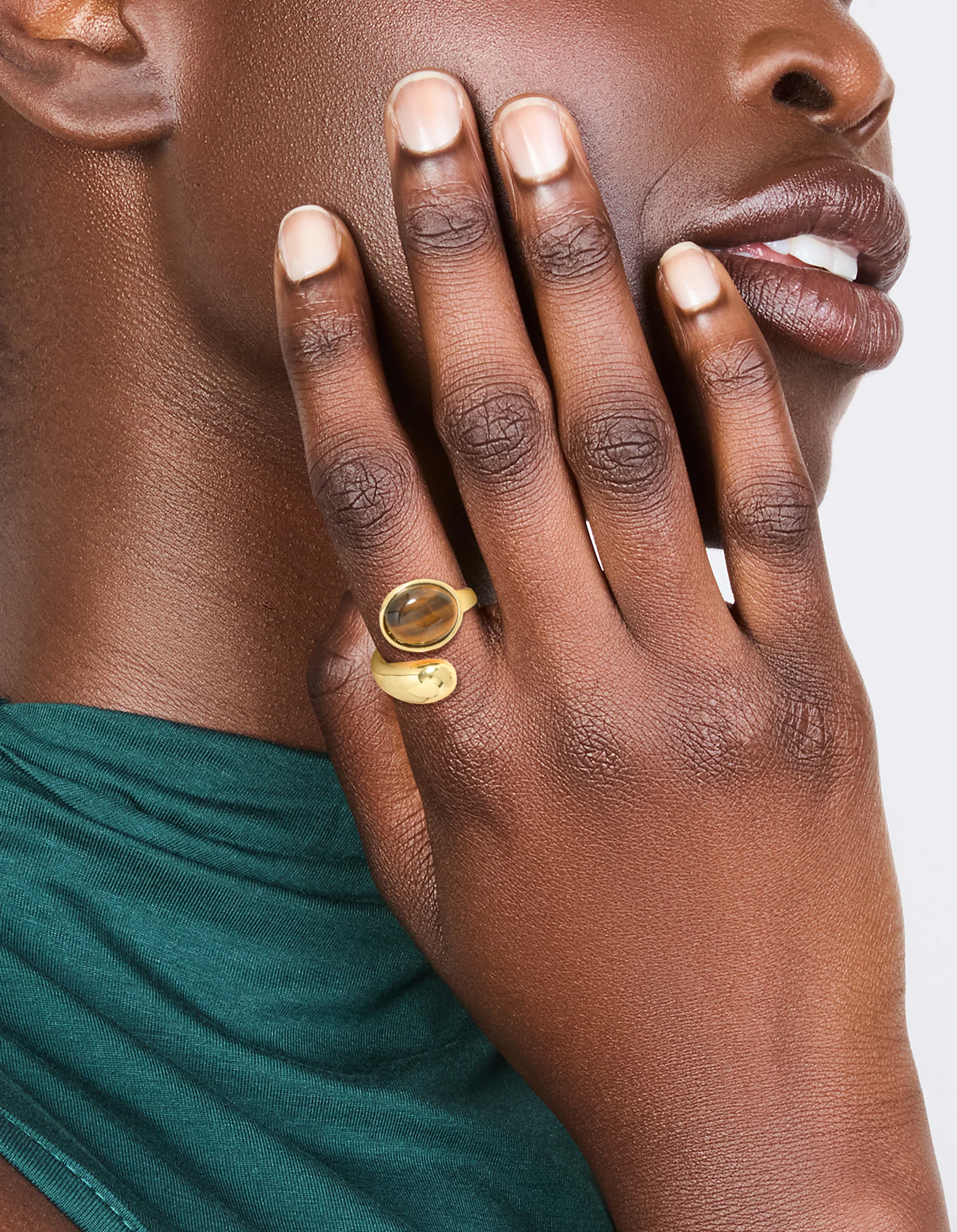 Waterproof Gold Plated Stainless Steel Tigers Eye Stone Wrap Ring - Image 2