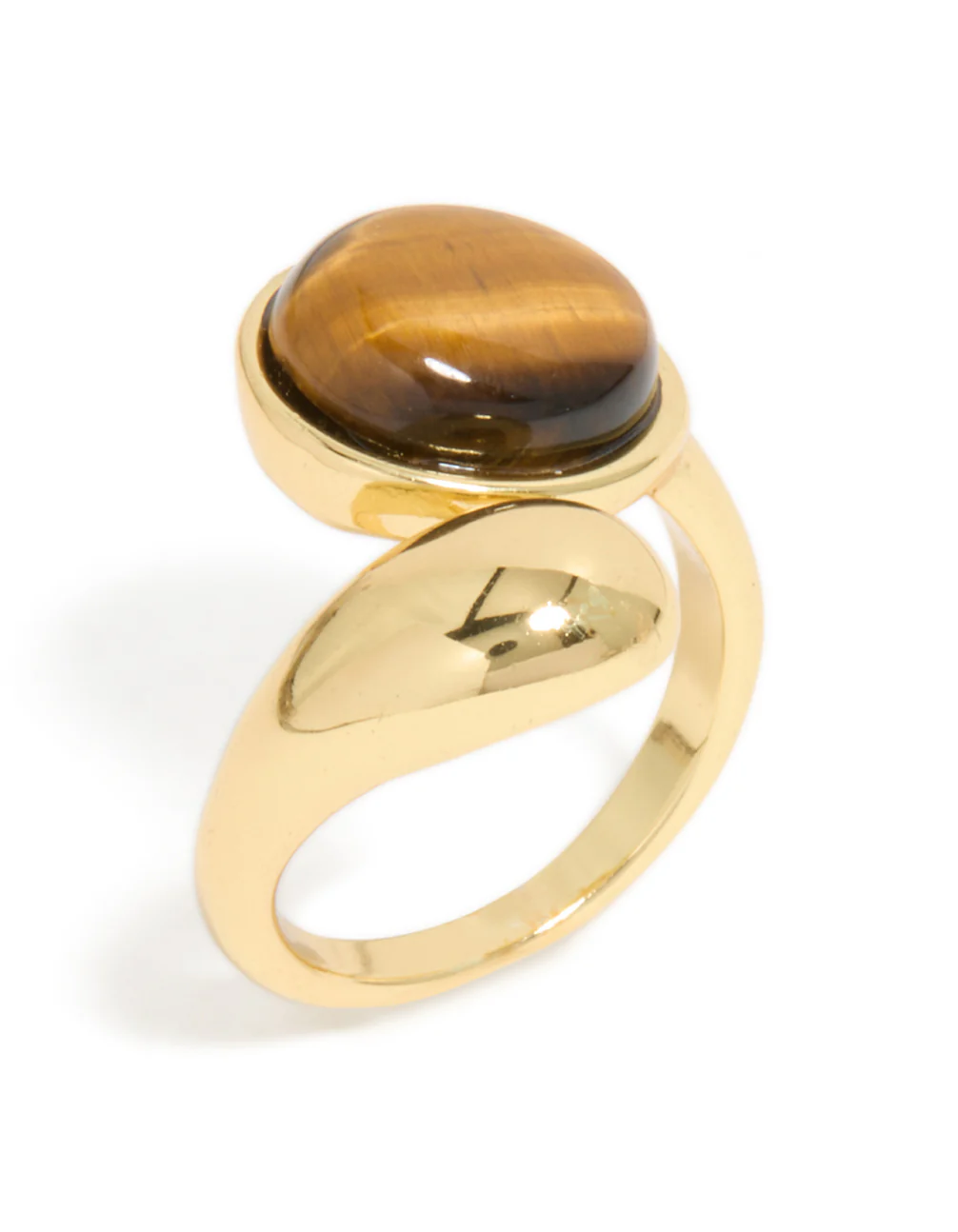 Waterproof Gold Plated Stainless Steel Tigers Eye Stone Wrap Ring - Image 4