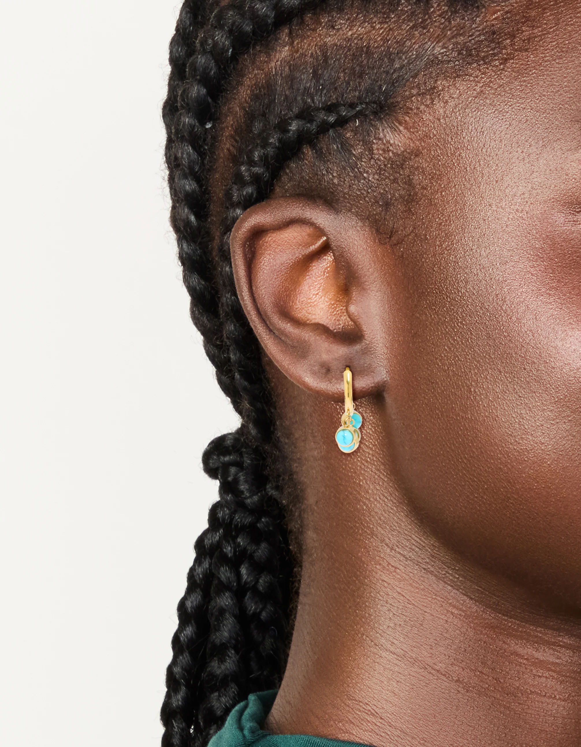 Waterproof Gold Plated Stainless Steel Turquoise Semi Precious Stone Chip Huggie Earrings - Image 2