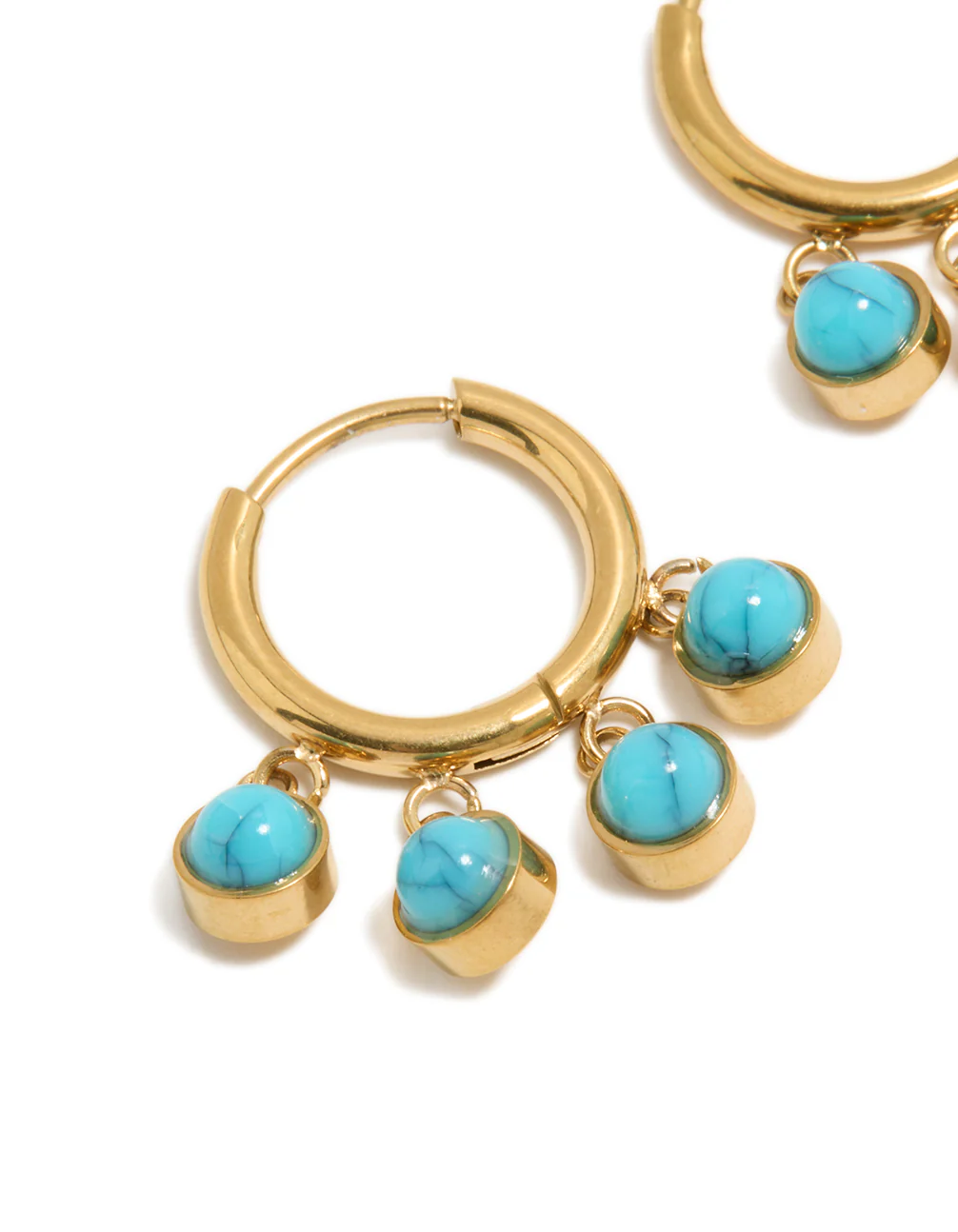 Waterproof Gold Plated Stainless Steel Turquoise Semi Precious Stone Chip Huggie Earrings - Image 4