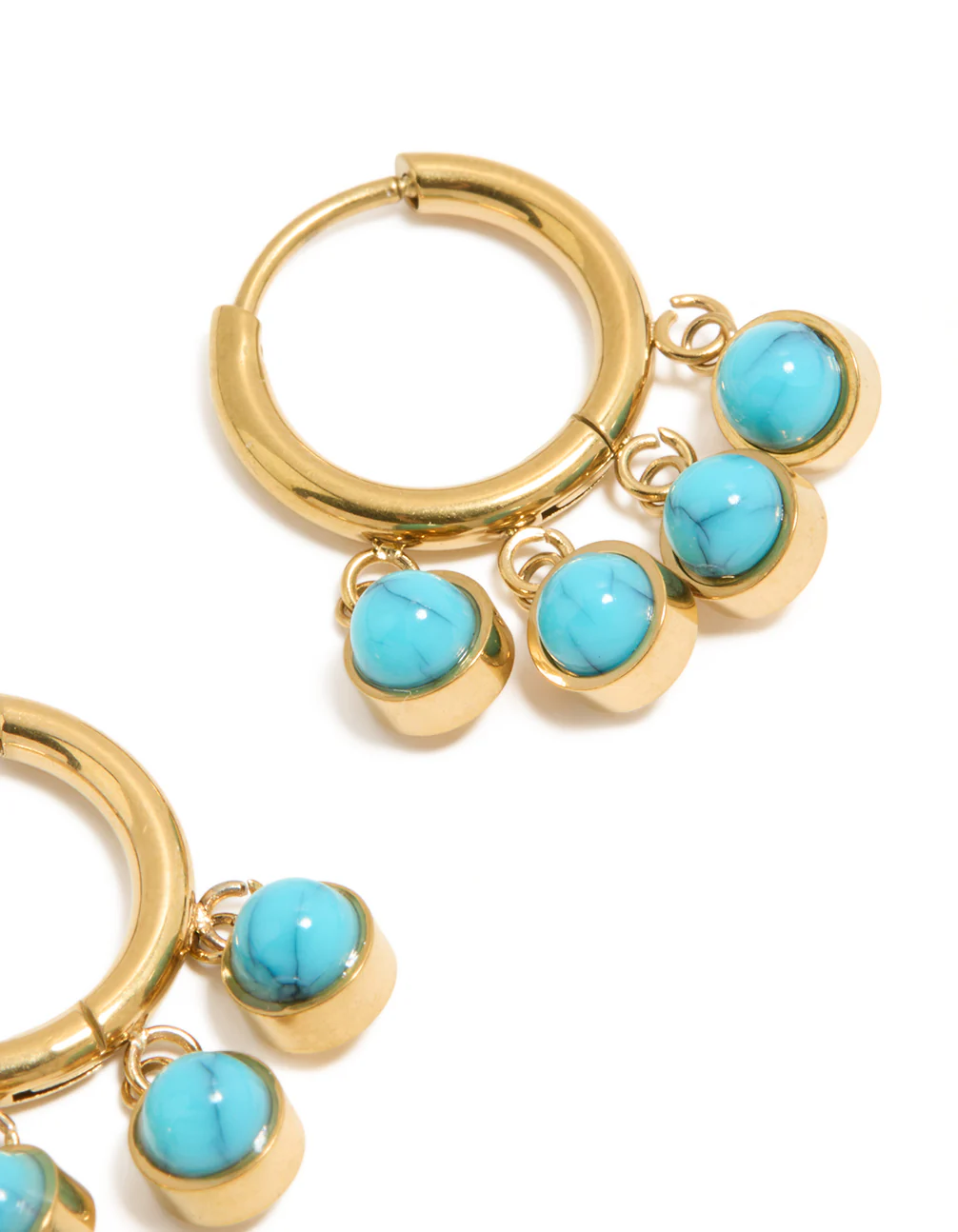 Waterproof Gold Plated Stainless Steel Turquoise Semi Precious Stone Chip Huggie Earrings - Image 5