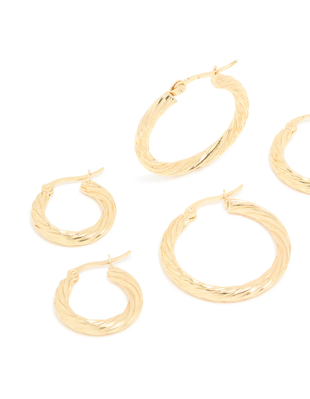 Waterproof Gold Plated Stainless Steel Twisted Hoop Earrings 3-Pack - Image 4