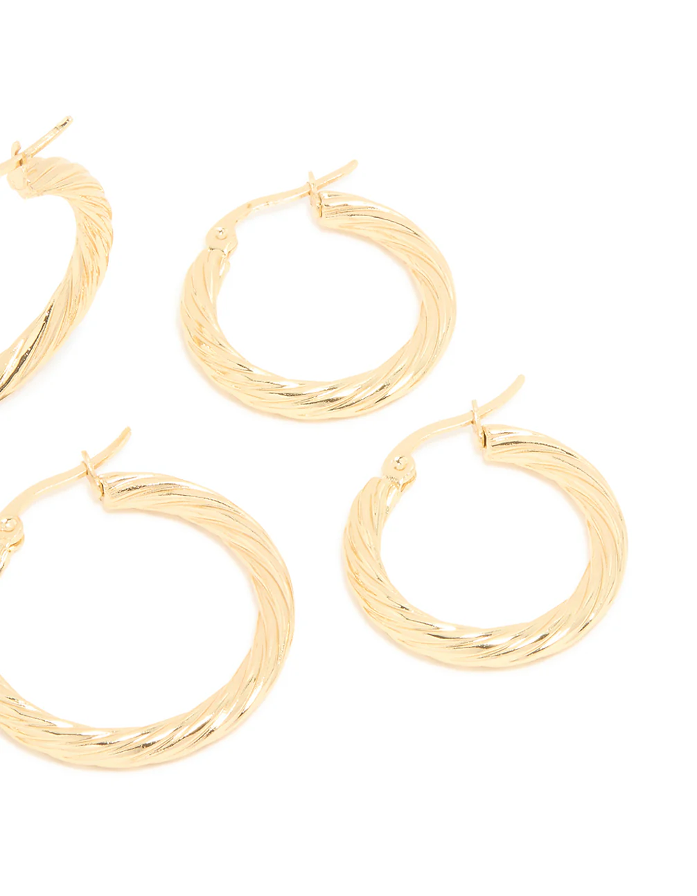 Waterproof Gold Plated Stainless Steel Twisted Hoop Earrings 3-Pack - Image 5