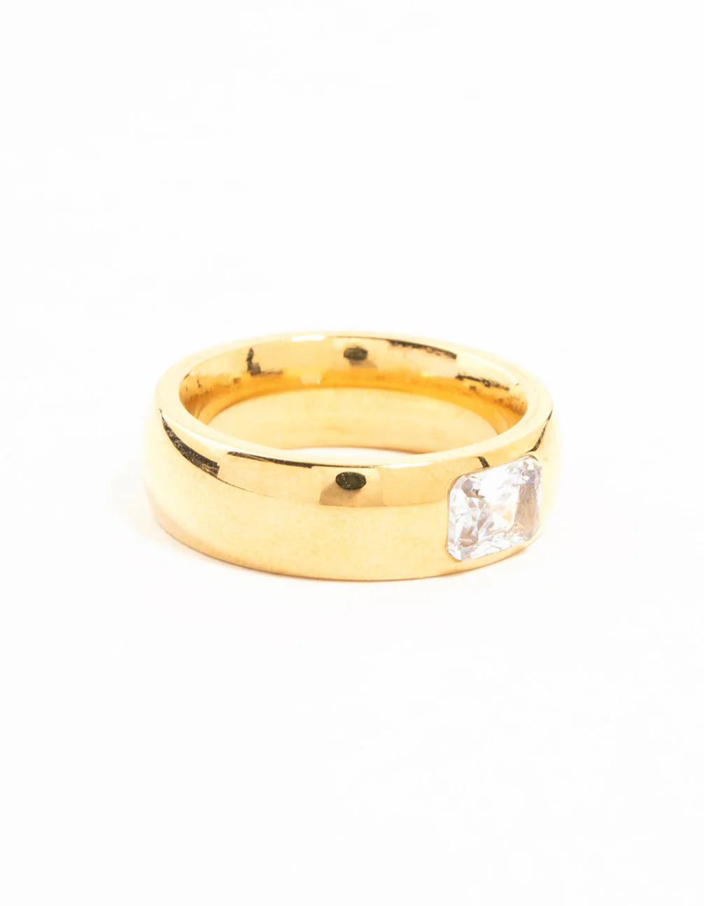 Waterproof Gold Plated Stainless Steel Wide Band Cubic Zirconia Ring