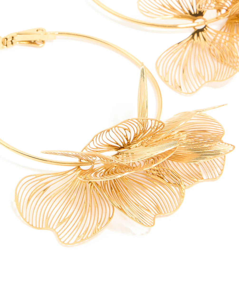 Waterproof Gold Plated Stainless SteelEtched Flower Hoop Earrings - Image 4