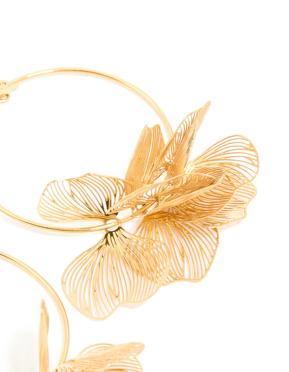 Waterproof Gold Plated Stainless SteelEtched Flower Hoop Earrings - Image 5