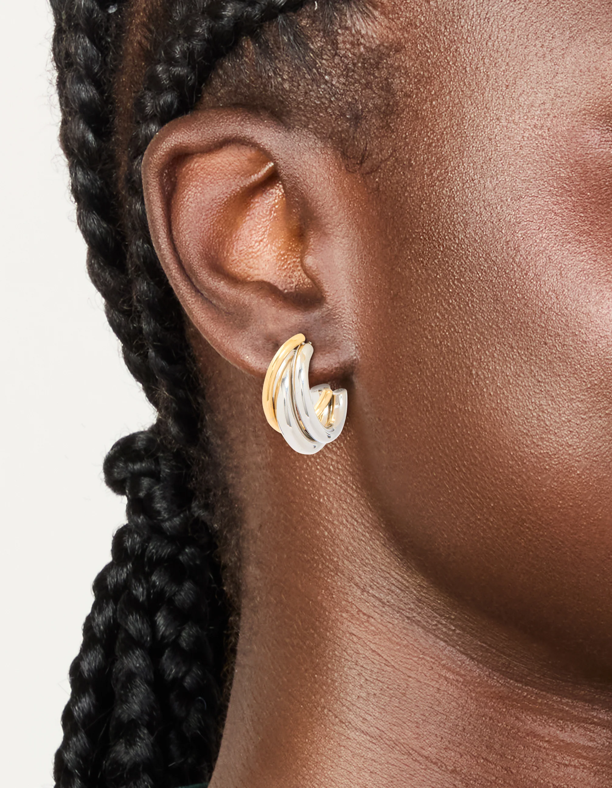 Waterproof Mixed Metal Plated Stainless Steel Large Trio Illusion Hoop Earrings - Image 2