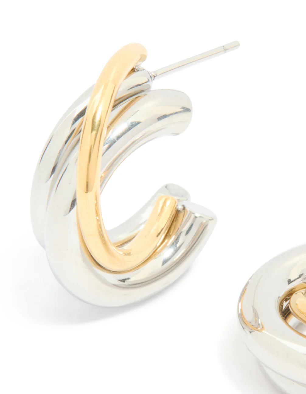Waterproof Mixed Metal Plated Stainless Steel Large Trio Illusion Hoop Earrings - Image 4