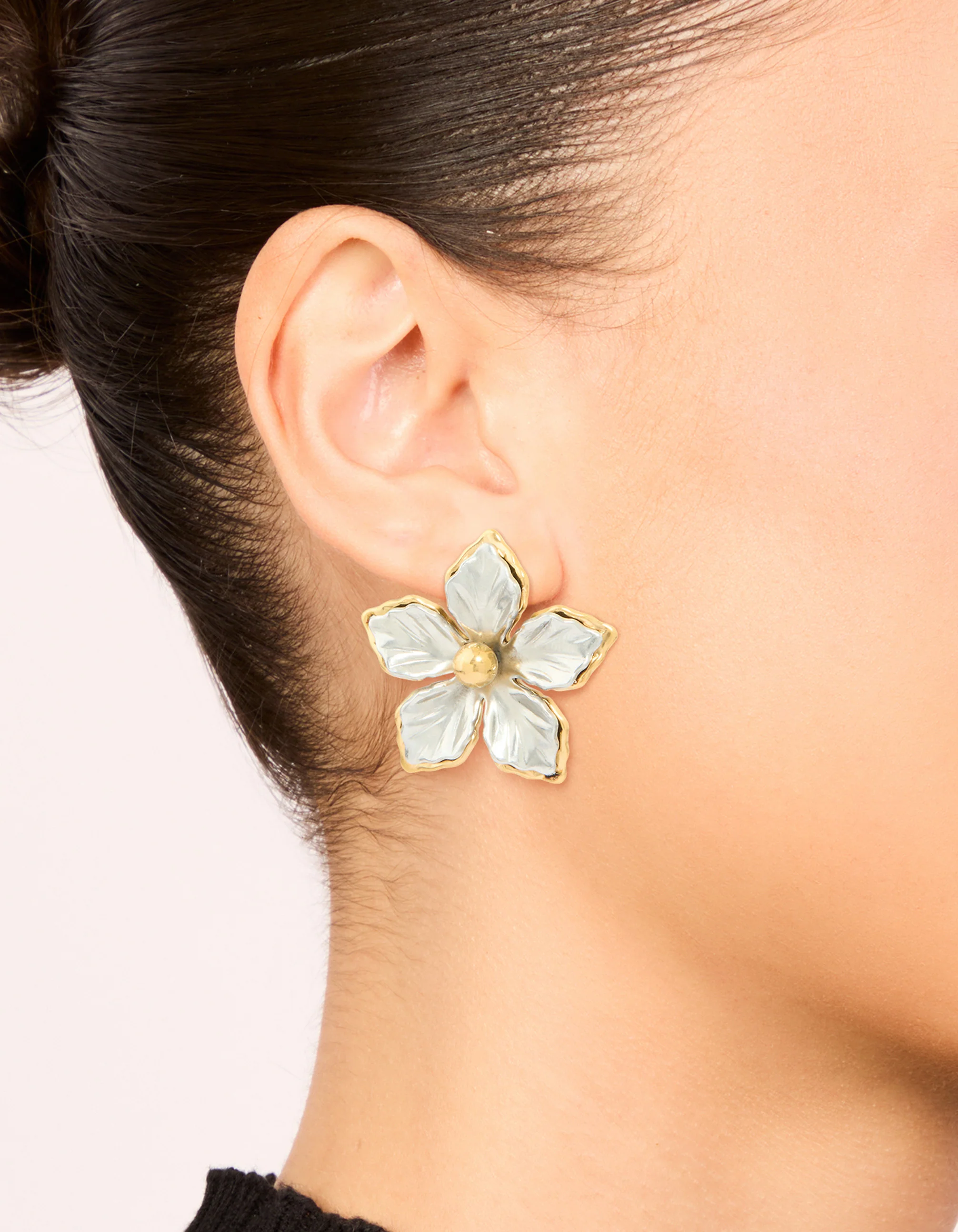 Waterproof Mixed Metal Plated Stainless Steel Statement FlowerStud Earrings - Image 2