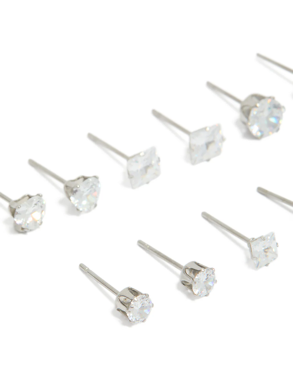 Waterproof Stainless Steel Cubic Zirconia Essential Stud Earrings 6-Pack - Image 3