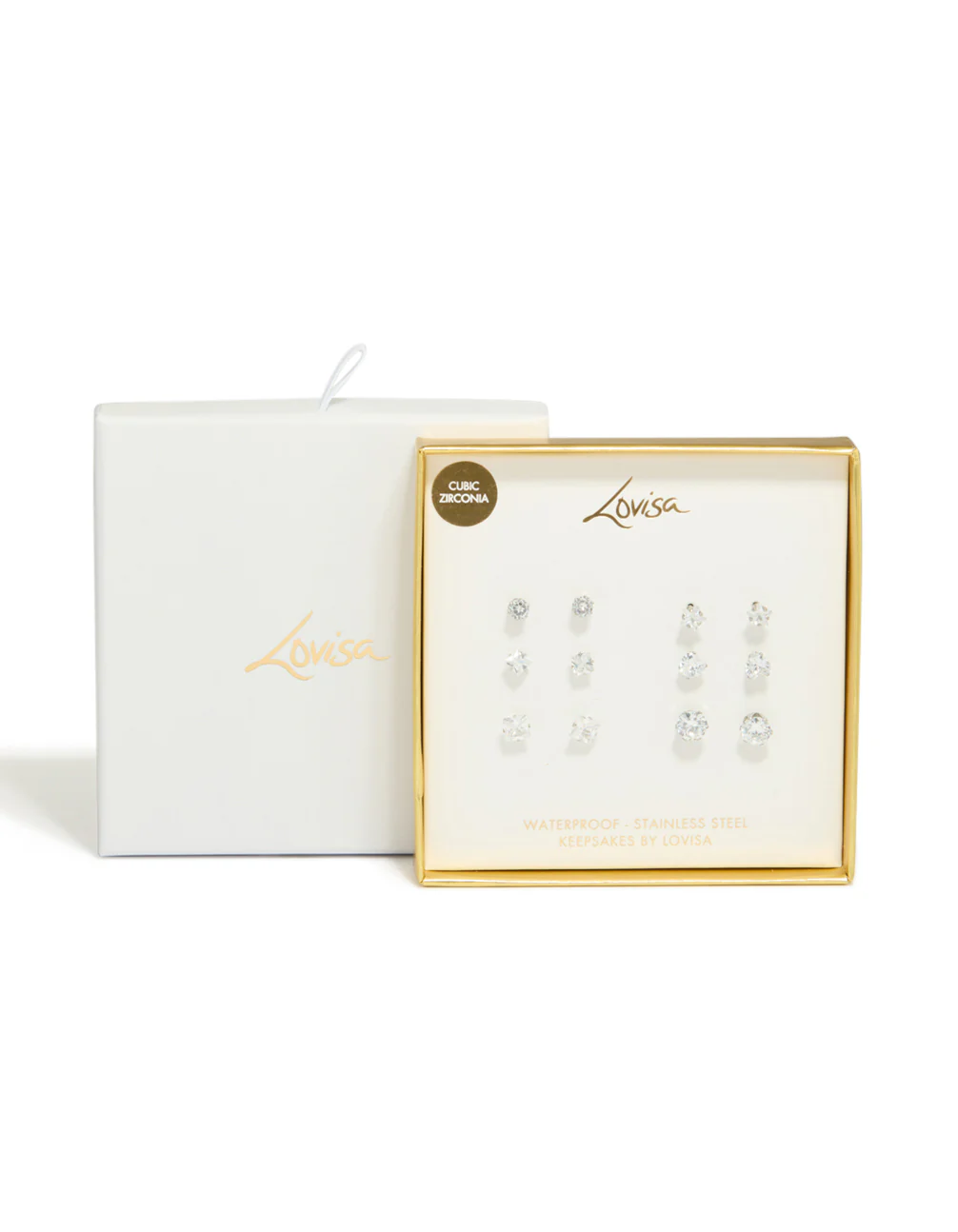 Waterproof Stainless Steel Cubic Zirconia Essential Stud Earrings 6-Pack - Image 4