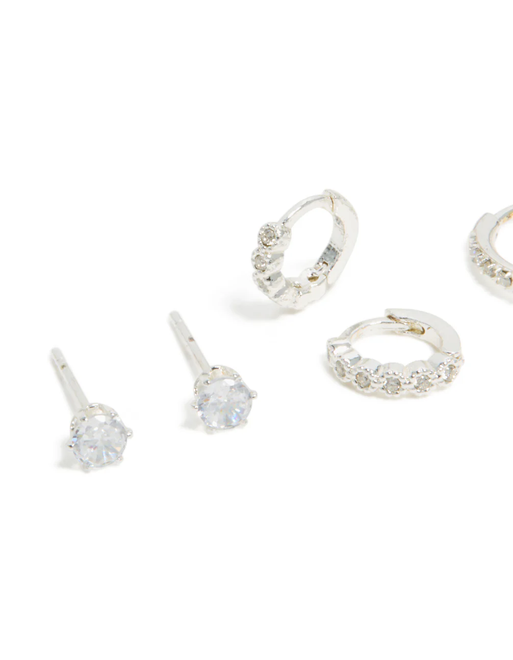 Waterproof Stainless Steel Cubic Zirconia Stud & Huggie Earrings 3-Pack - Image 4