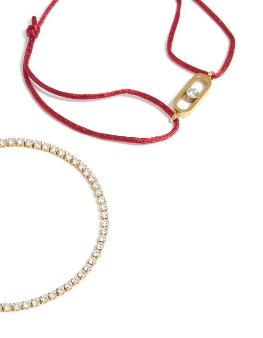 Waterproof Stainless Steel Cubic Zirconia Tennis & Red Cord Bracelet Set - Image 4
