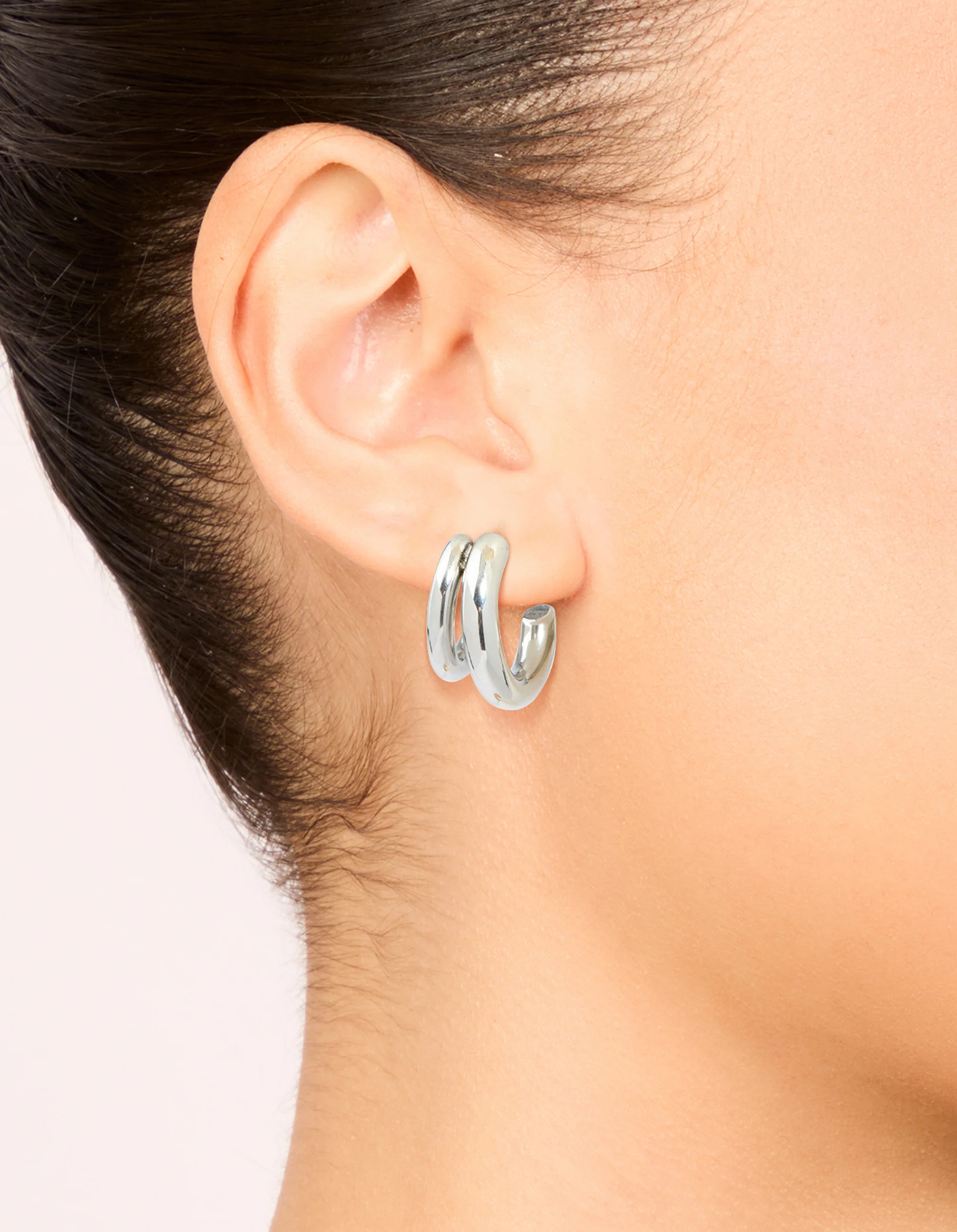 Waterproof Stainless Steel Double Illusion Open Hoop Earrings - Image 2