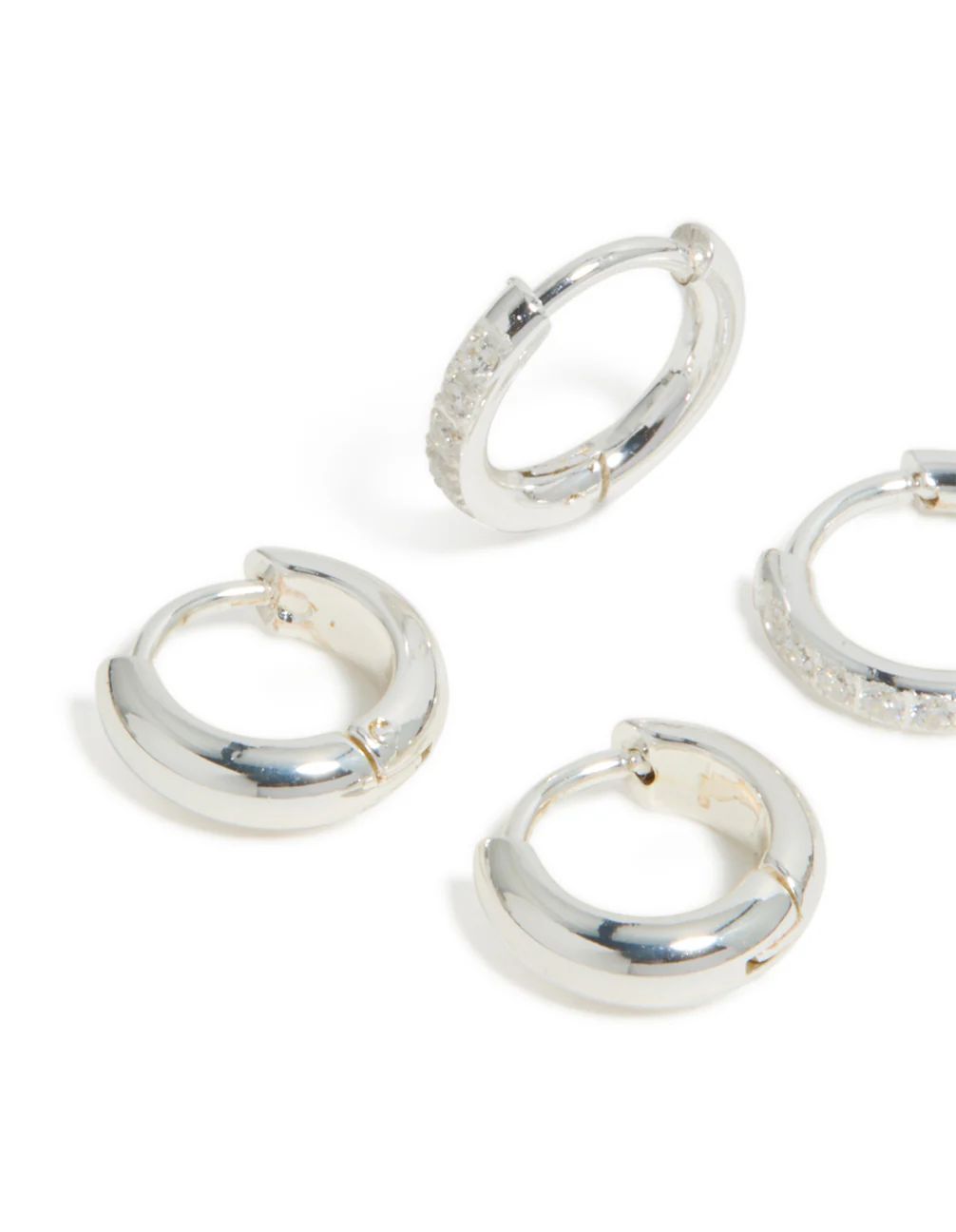 Waterproof Stainless Steel Pave & Plain Huggie Earrings 2-Pack - Image 4