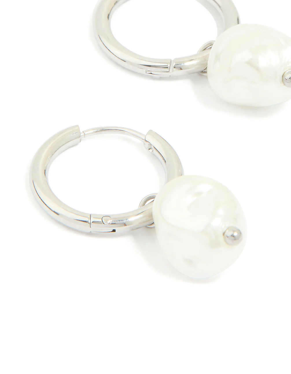 Waterproof Stainless Steel Pearl Huggie Earrings - Image 4