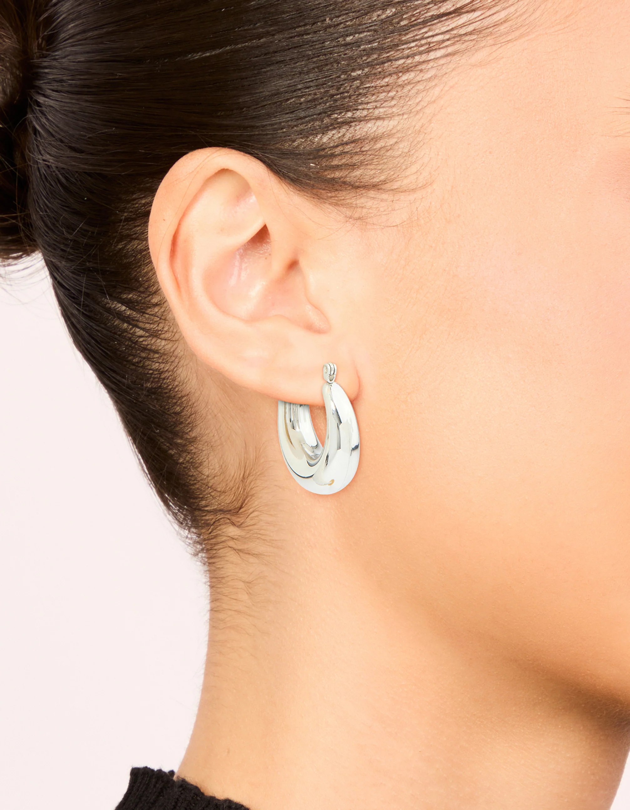 Waterproof Stainless Steel Small Chunky Huggie Earrings - Image 2
