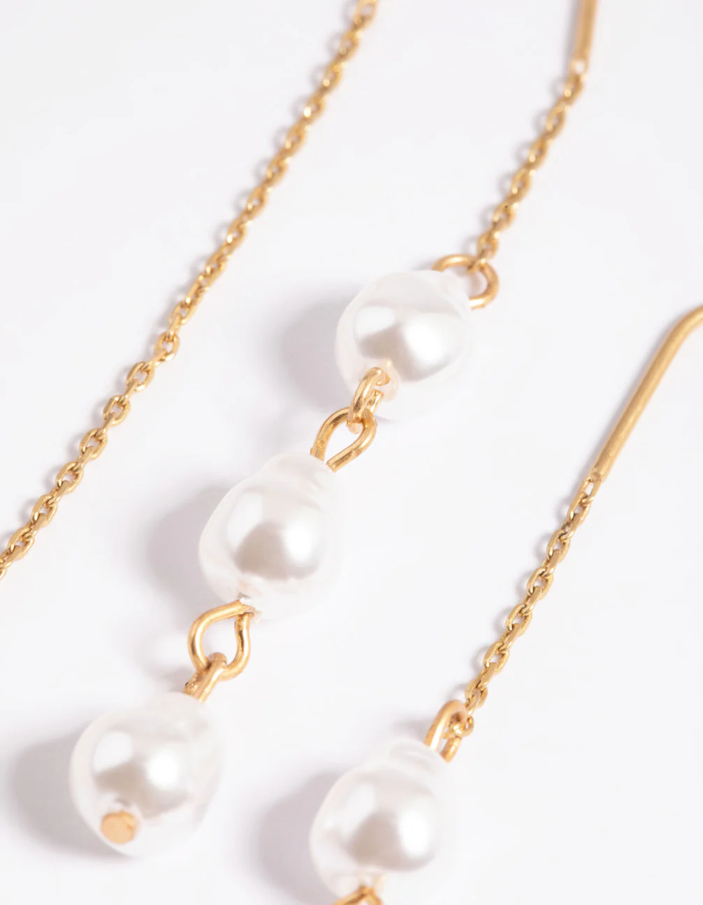Worn Gold Three Pearl Threader Earrings - Image 4