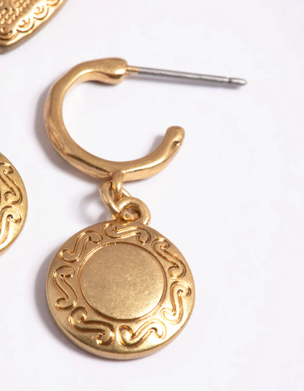 Worn Gold Antique Heart & Disc Earrings Pack - Image 5